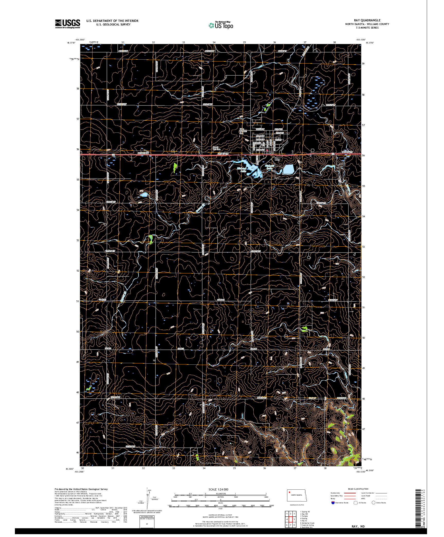 USGS US TOPO 7.5-MINUTE MAP FOR RAY, ND 2017