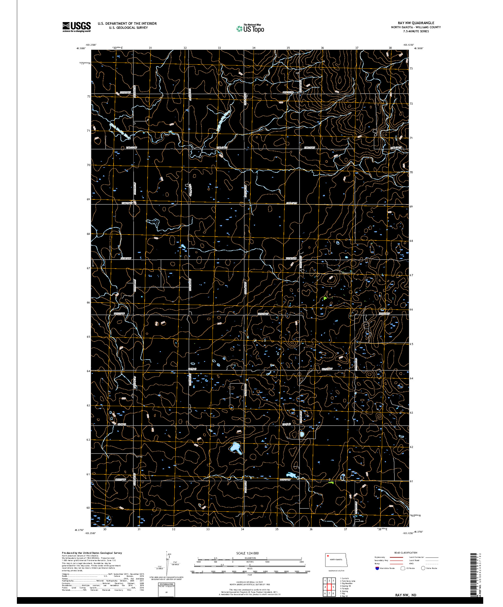 USGS US TOPO 7.5-MINUTE MAP FOR RAY NW, ND 2017