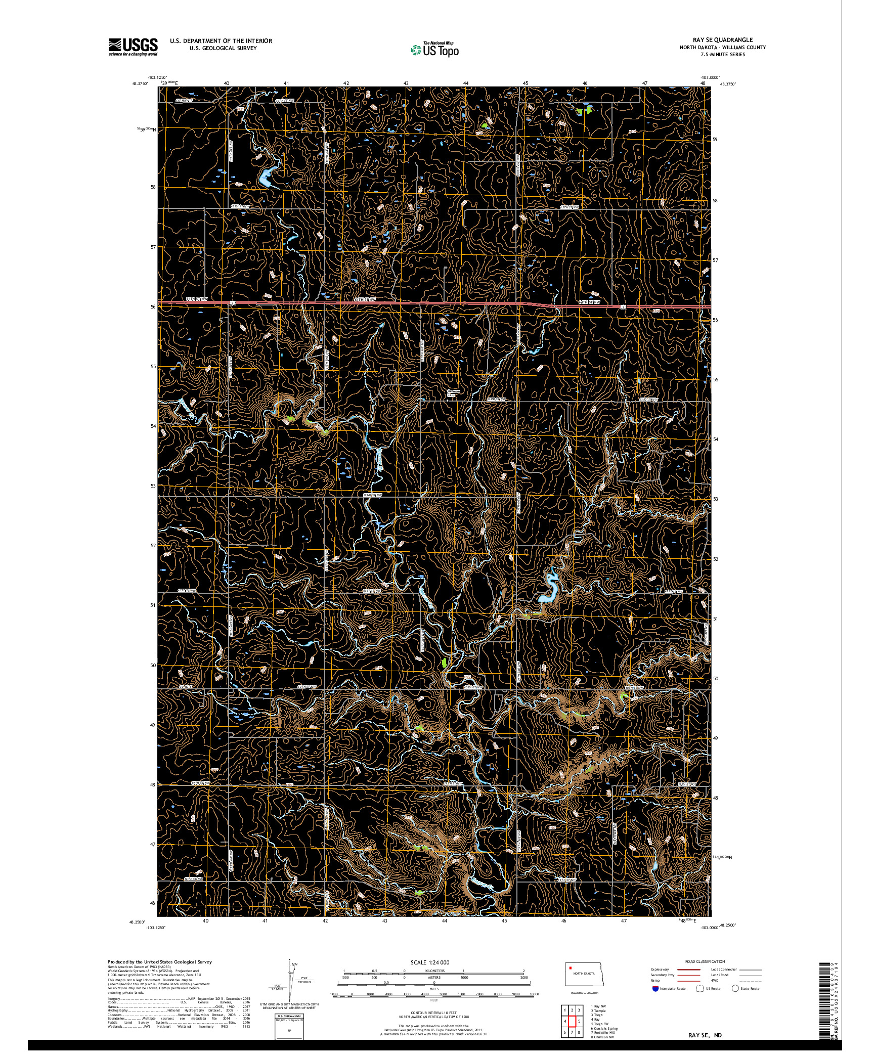 USGS US TOPO 7.5-MINUTE MAP FOR RAY SE, ND 2017