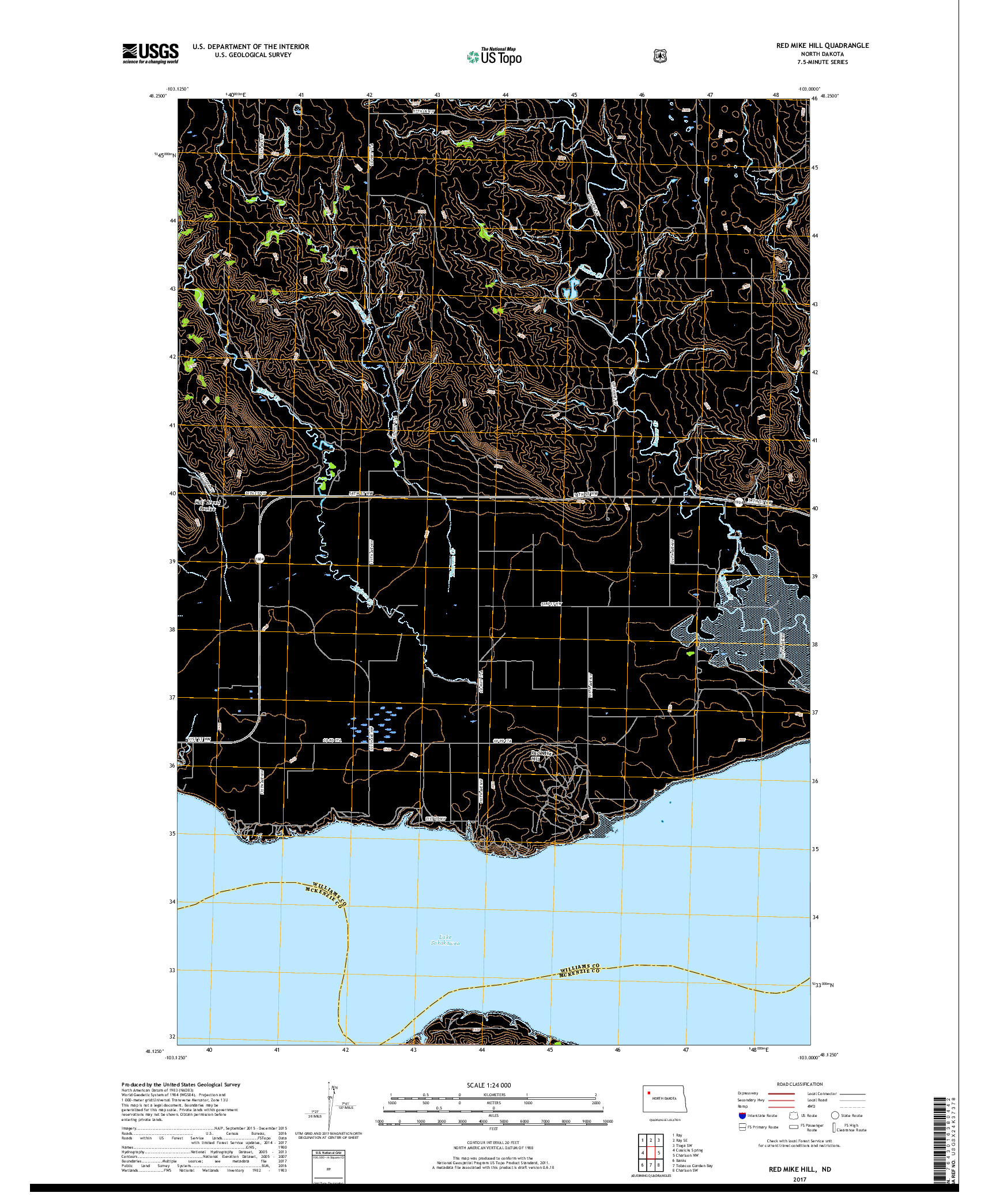 USGS US TOPO 7.5-MINUTE MAP FOR RED MIKE HILL, ND 2017