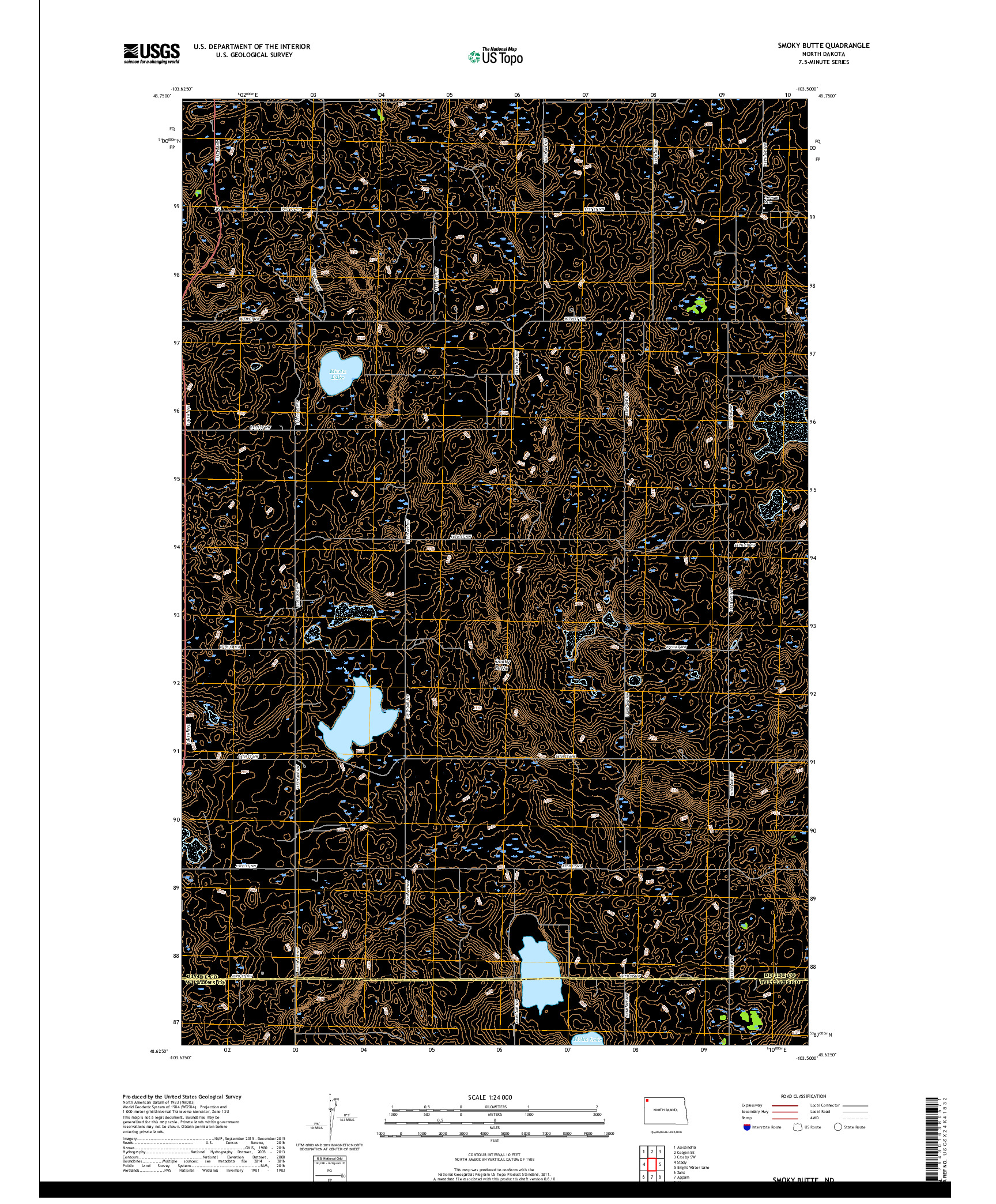 USGS US TOPO 7.5-MINUTE MAP FOR SMOKY BUTTE, ND 2017