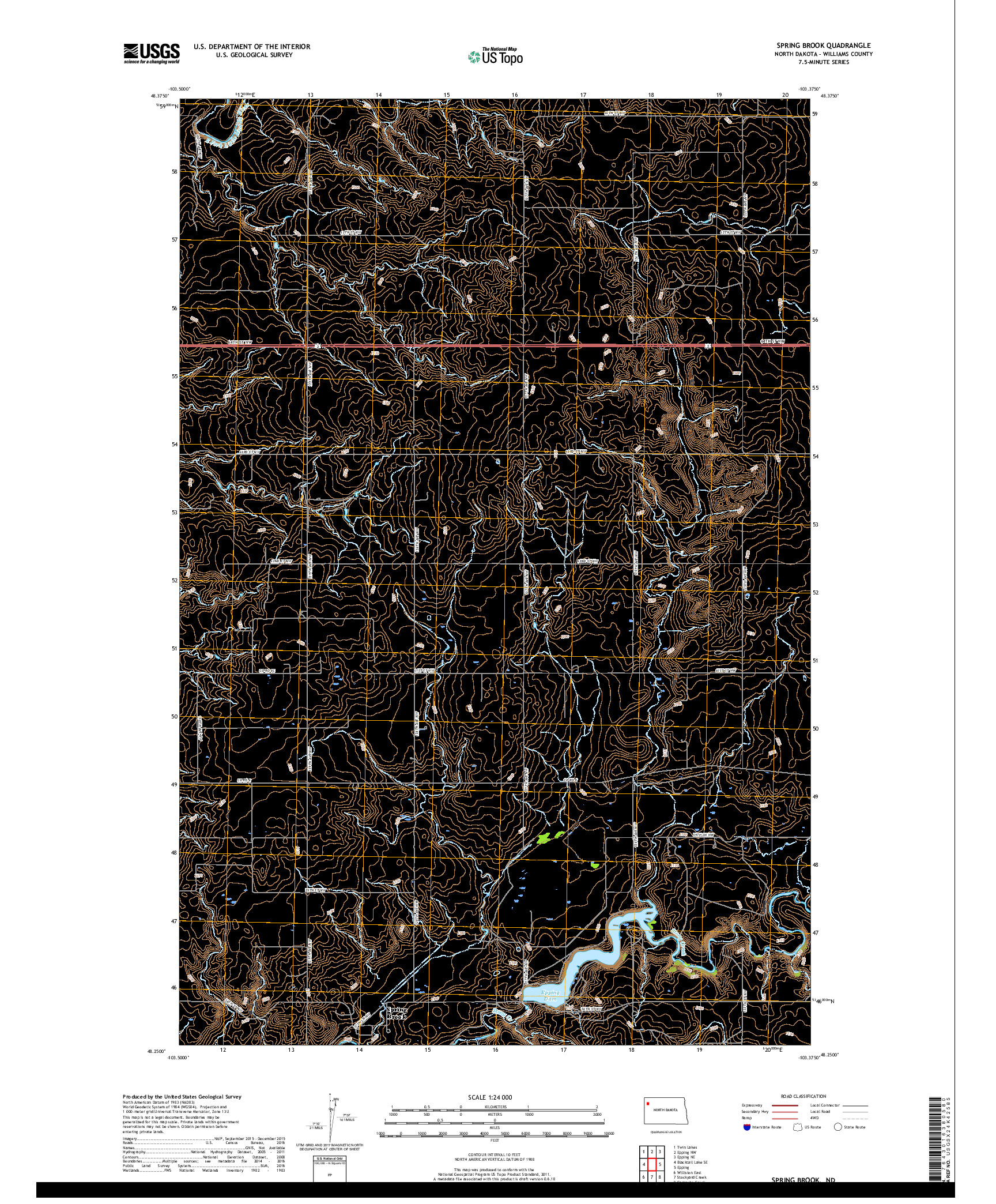 USGS US TOPO 7.5-MINUTE MAP FOR SPRING BROOK, ND 2017