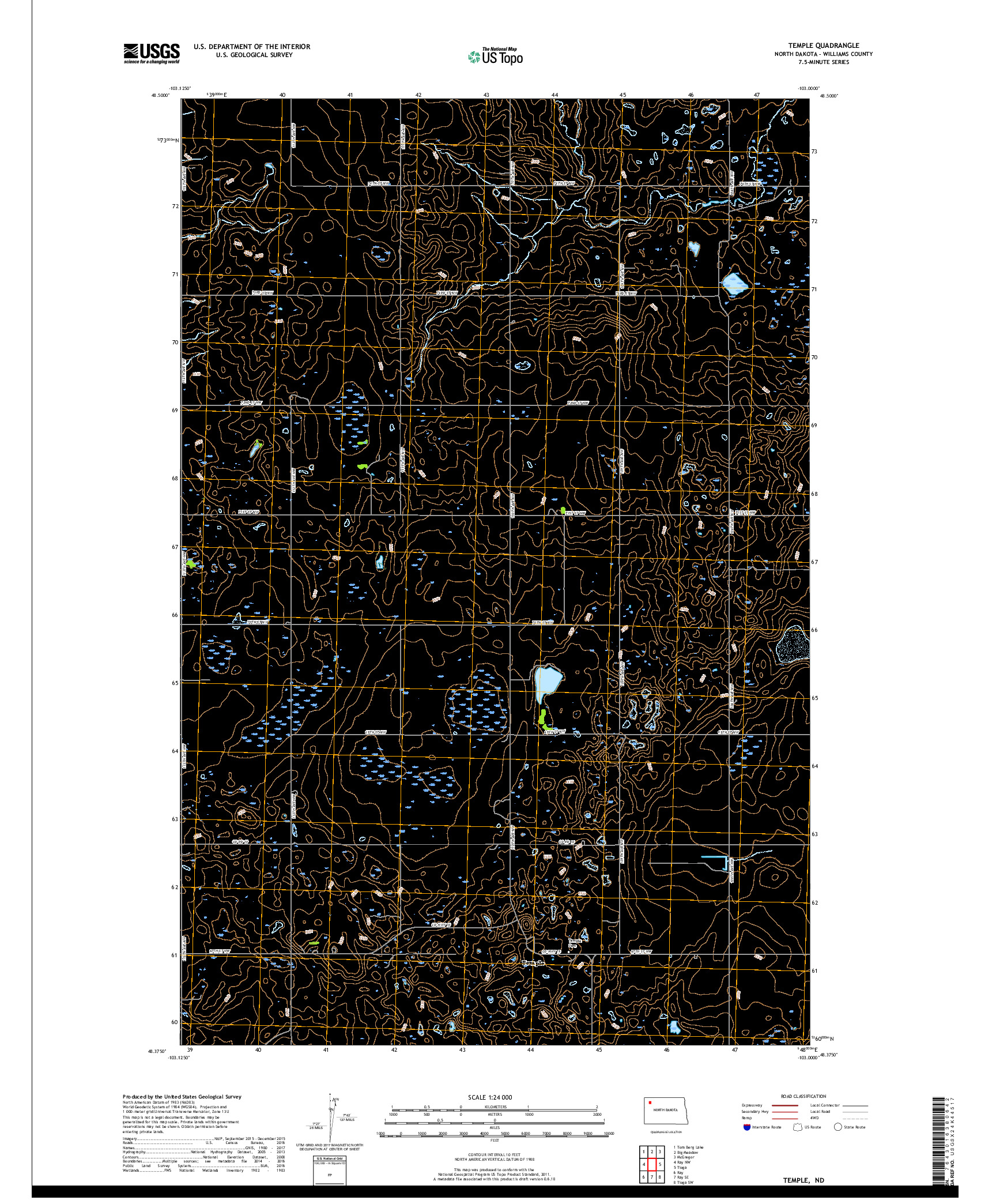 USGS US TOPO 7.5-MINUTE MAP FOR TEMPLE, ND 2017