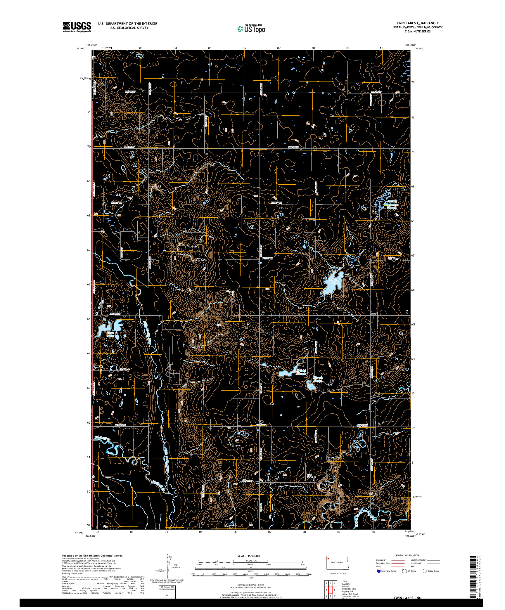 USGS US TOPO 7.5-MINUTE MAP FOR TWIN LAKES, ND 2017