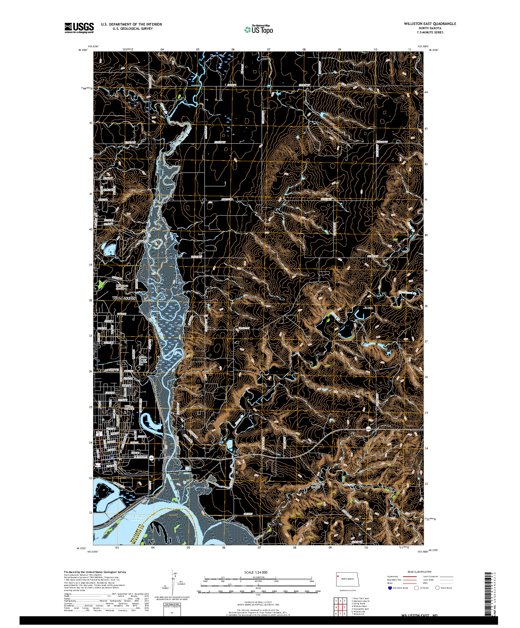 USGS US TOPO 7.5-MINUTE MAP FOR WILLISTON EAST, ND 2017