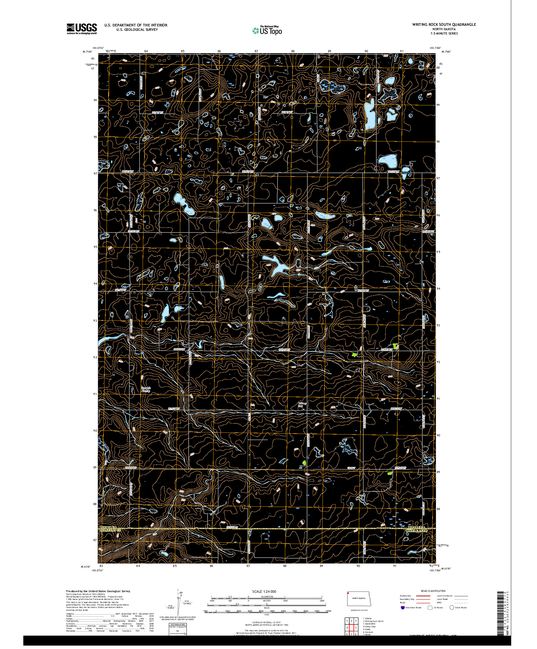 USGS US TOPO 7.5-MINUTE MAP FOR WRITING ROCK SOUTH, ND 2017