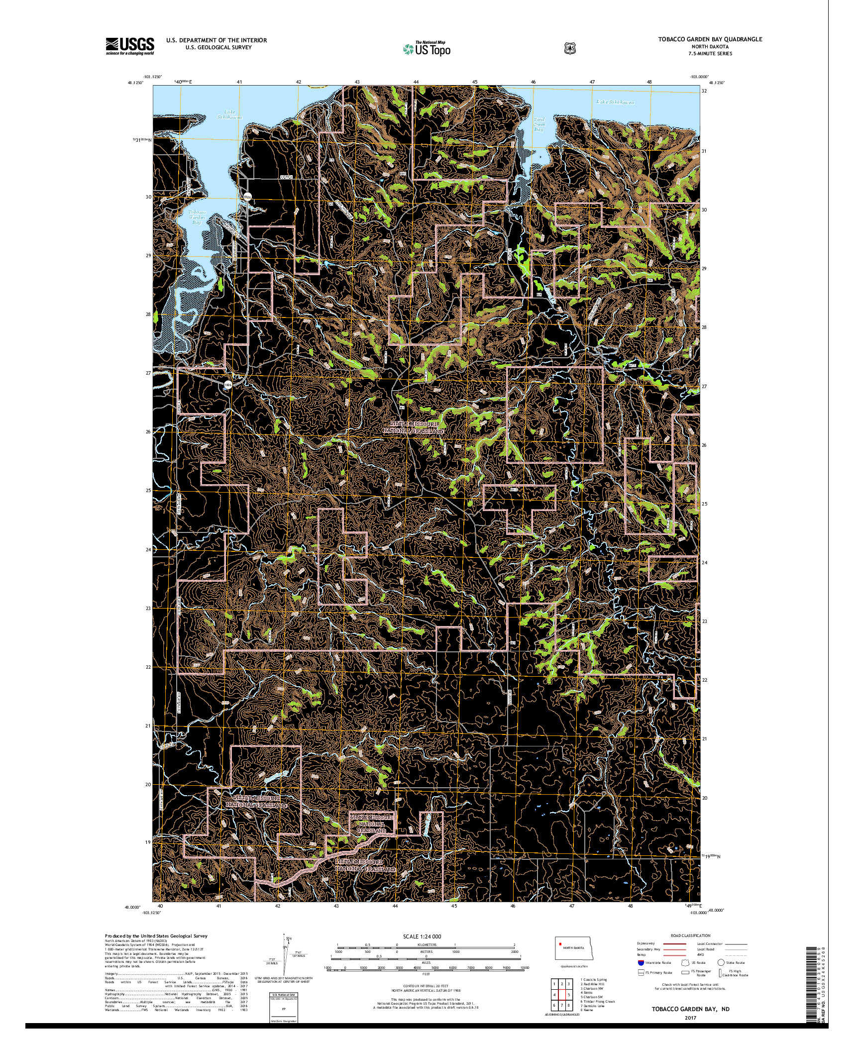 USGS US TOPO 7.5-MINUTE MAP FOR TOBACCO GARDEN BAY, ND 2017