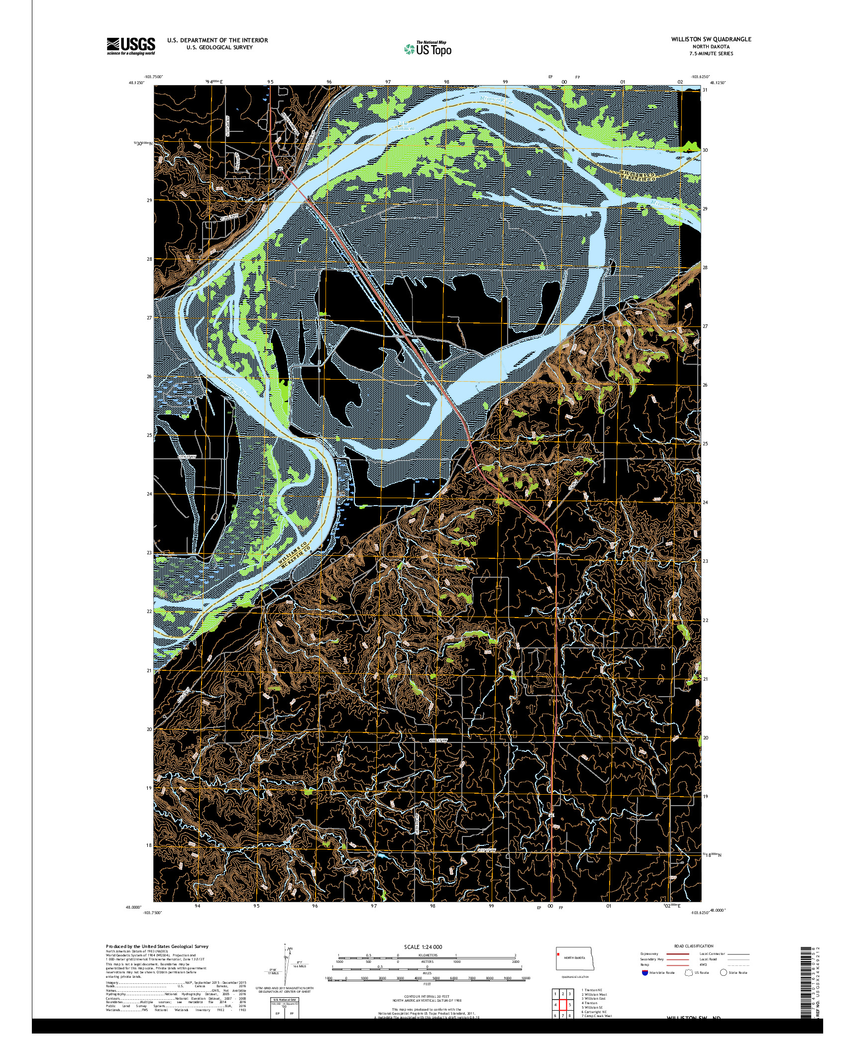 USGS US TOPO 7.5-MINUTE MAP FOR WILLISTON SW, ND 2017