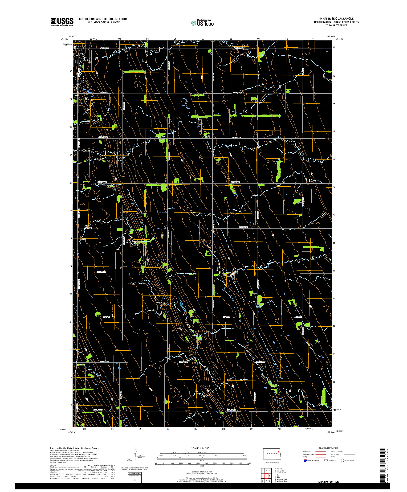 USGS US TOPO 7.5-MINUTE MAP FOR INKSTER SE, ND 2017