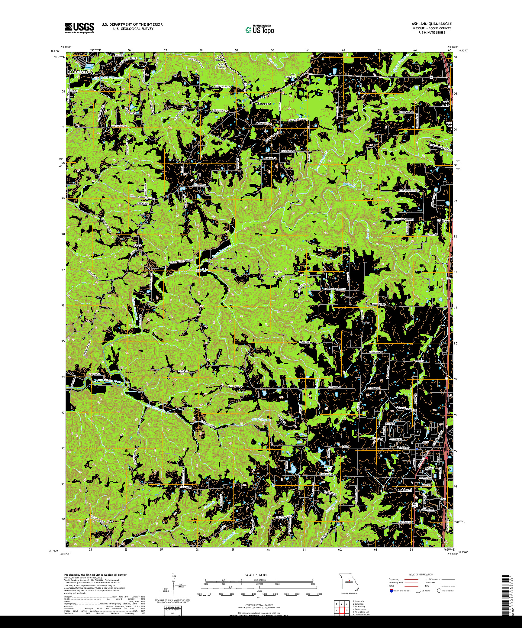 USGS US TOPO 7.5-MINUTE MAP FOR ASHLAND, MO 2017