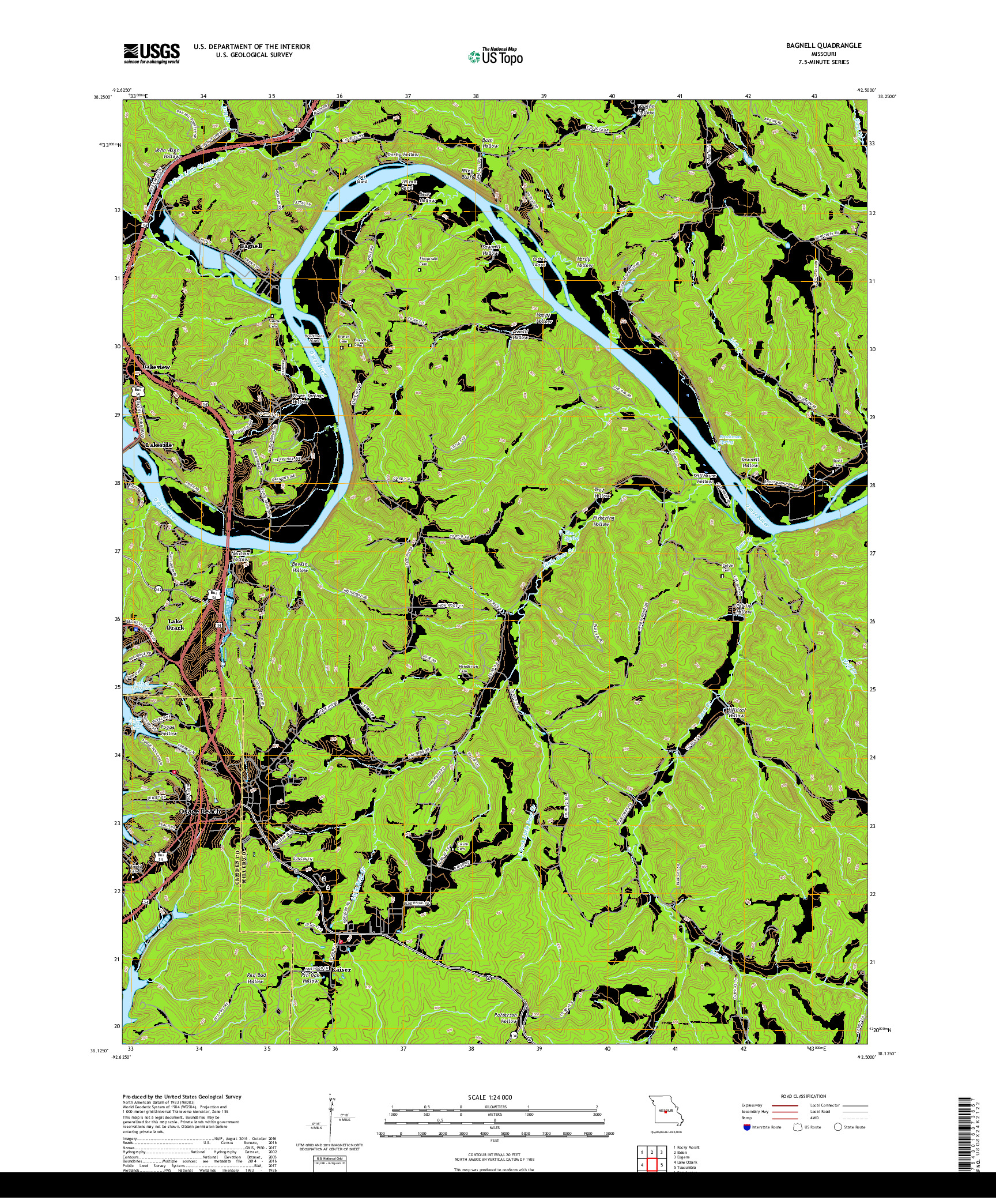USGS US TOPO 7.5-MINUTE MAP FOR BAGNELL, MO 2017