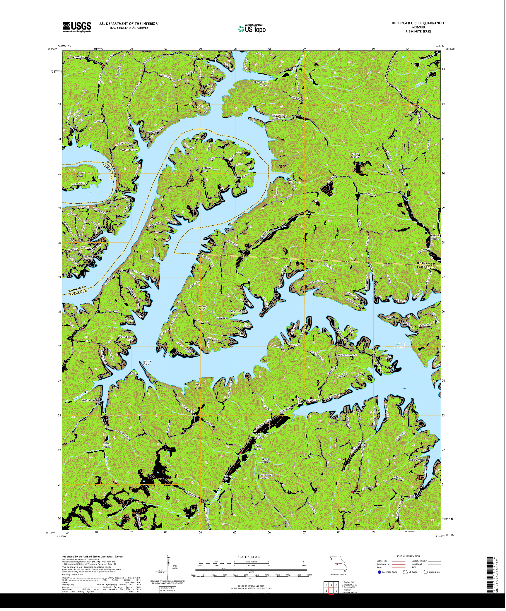 USGS US TOPO 7.5-MINUTE MAP FOR BOLLINGER CREEK, MO 2017