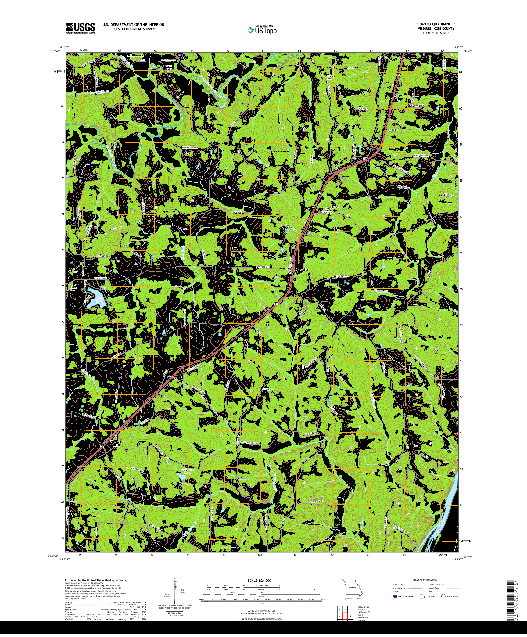 USGS US TOPO 7.5-MINUTE MAP FOR BRAZITO, MO 2017