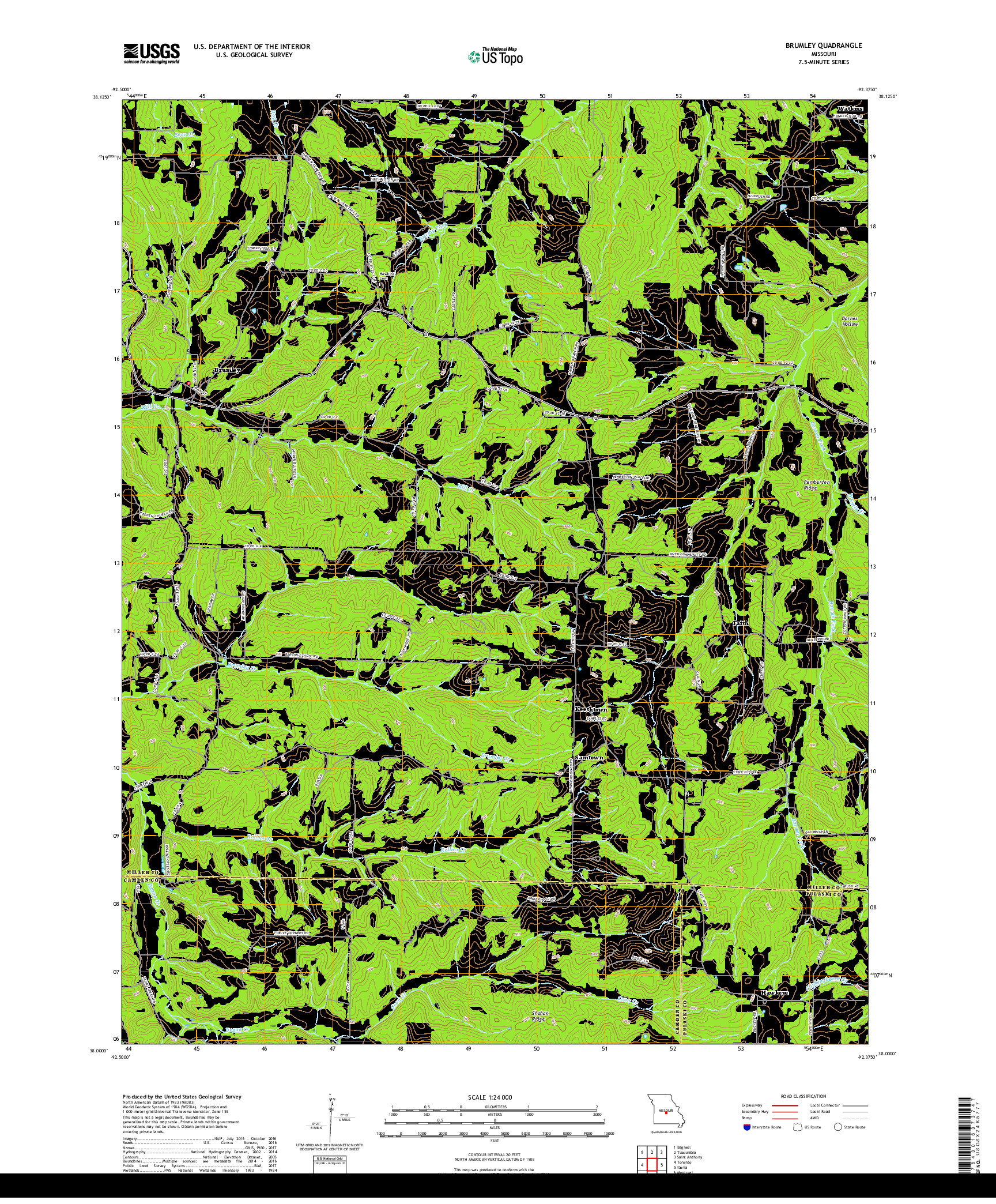 USGS US TOPO 7.5-MINUTE MAP FOR BRUMLEY, MO 2017