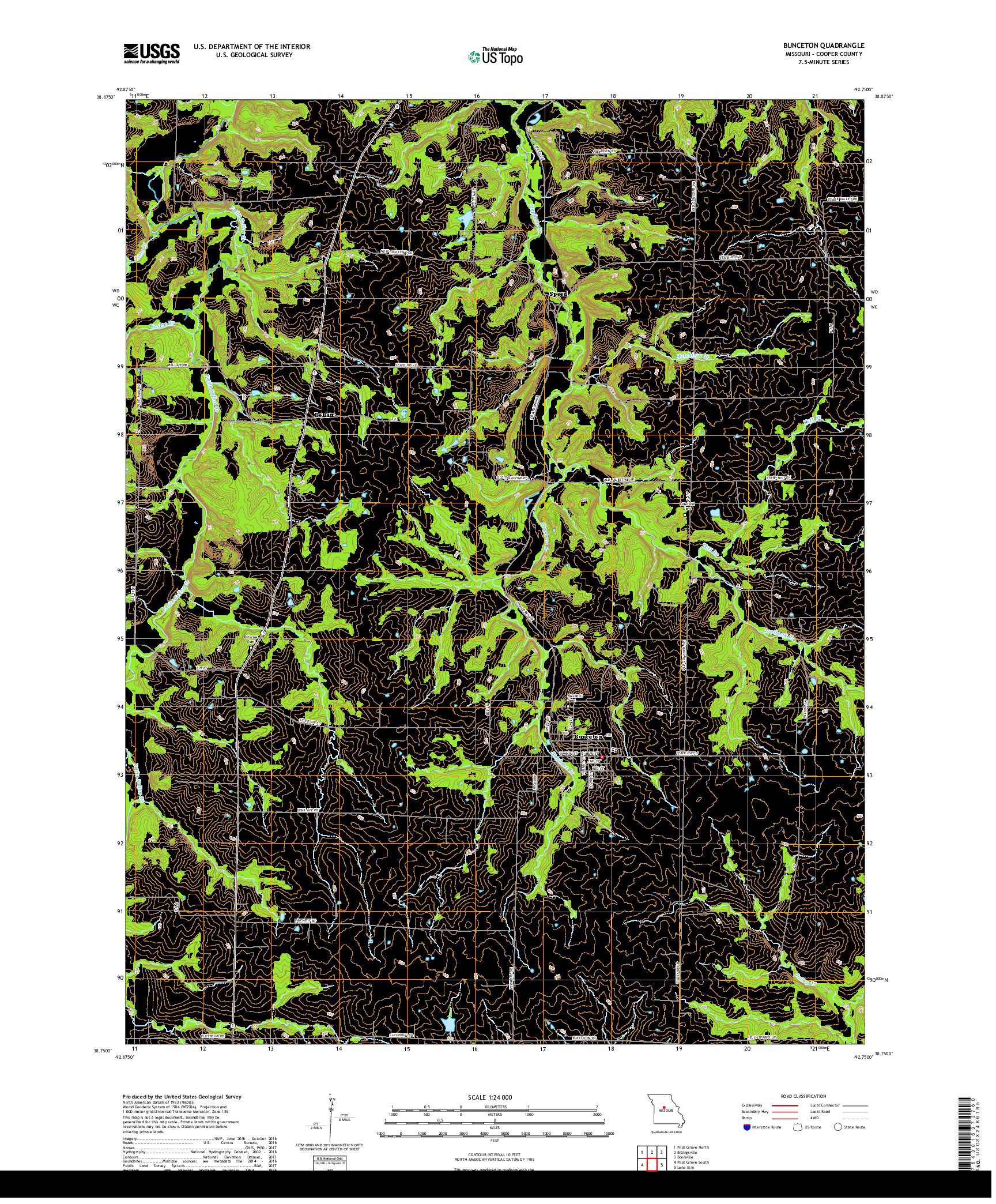 USGS US TOPO 7.5-MINUTE MAP FOR BUNCETON, MO 2017