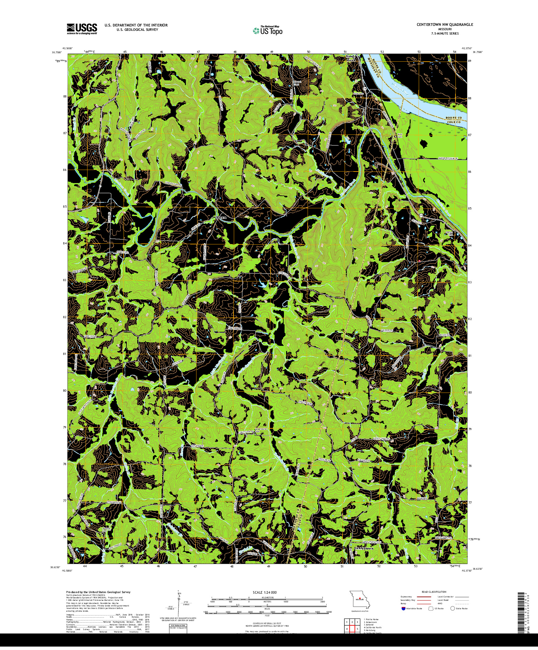 USGS US TOPO 7.5-MINUTE MAP FOR CENTERTOWN NW, MO 2017