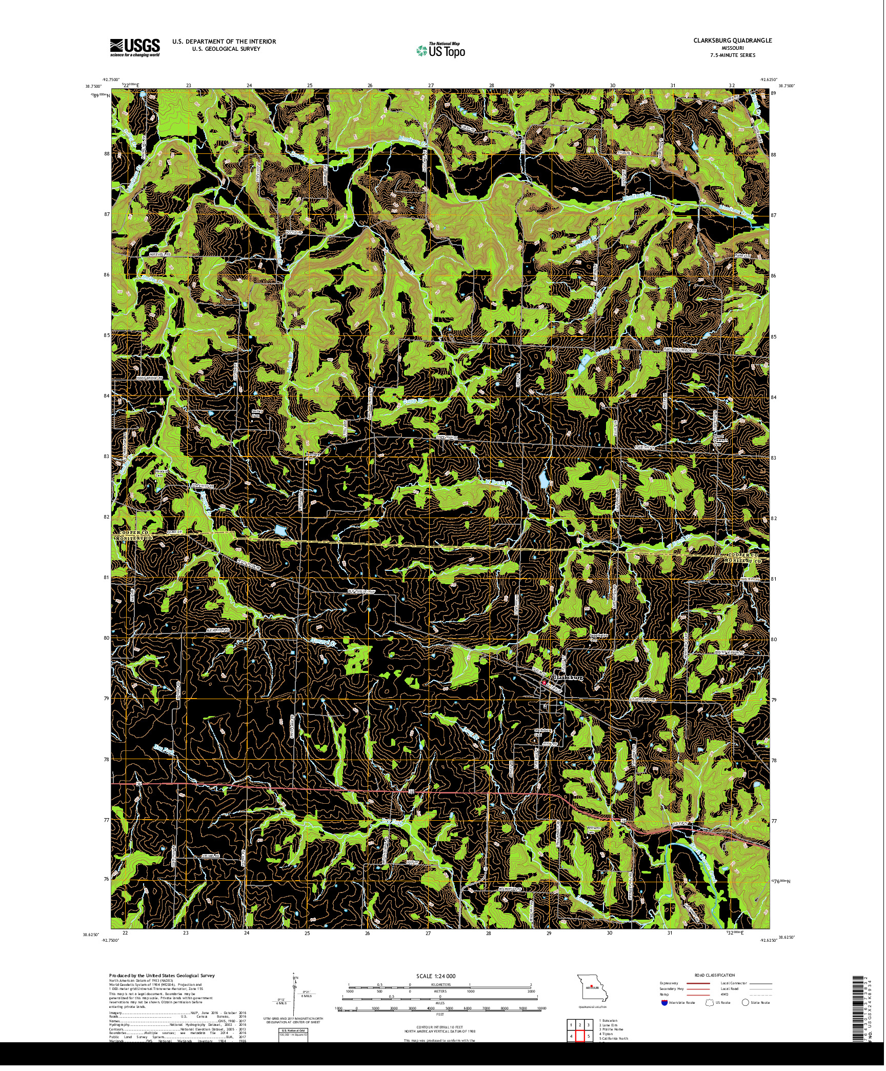 USGS US TOPO 7.5-MINUTE MAP FOR CLARKSBURG, MO 2017