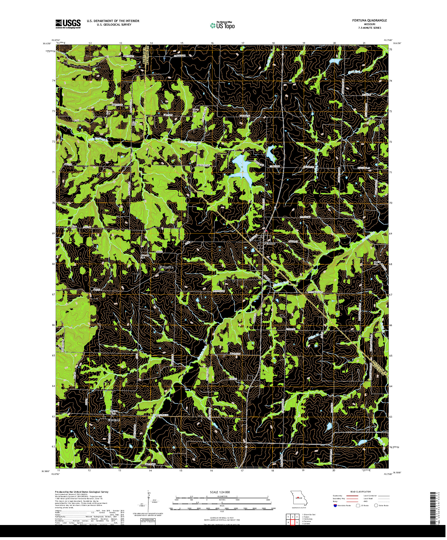 USGS US TOPO 7.5-MINUTE MAP FOR FORTUNA, MO 2017