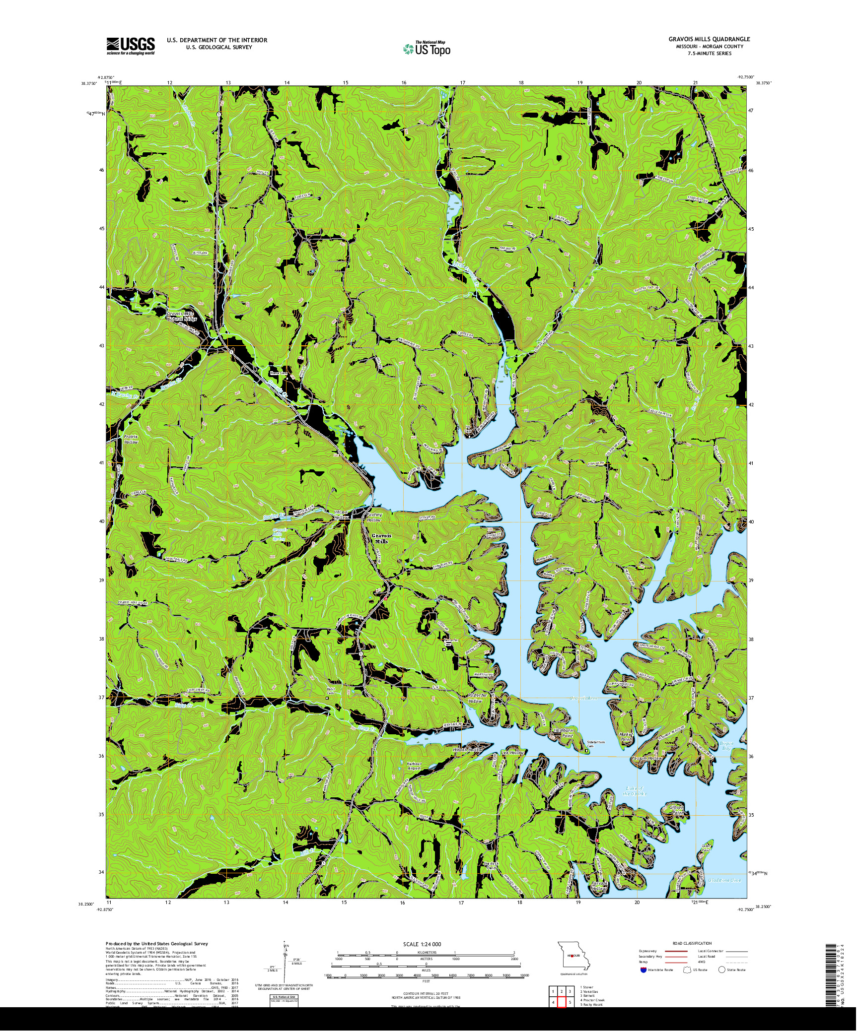 USGS US TOPO 7.5-MINUTE MAP FOR GRAVOIS MILLS, MO 2017