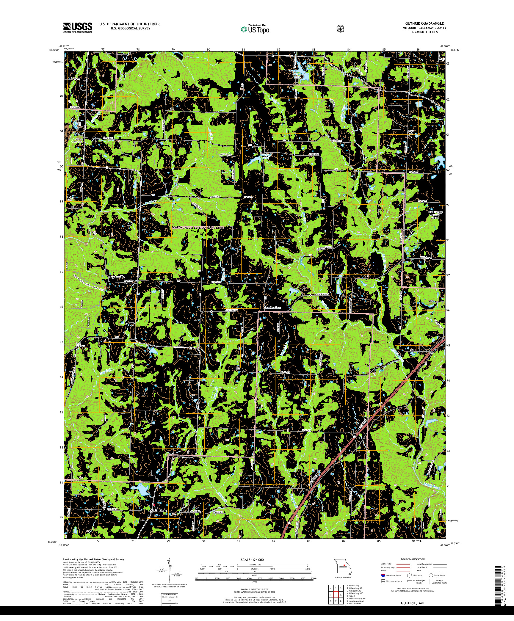 USGS US TOPO 7.5-MINUTE MAP FOR GUTHRIE, MO 2017