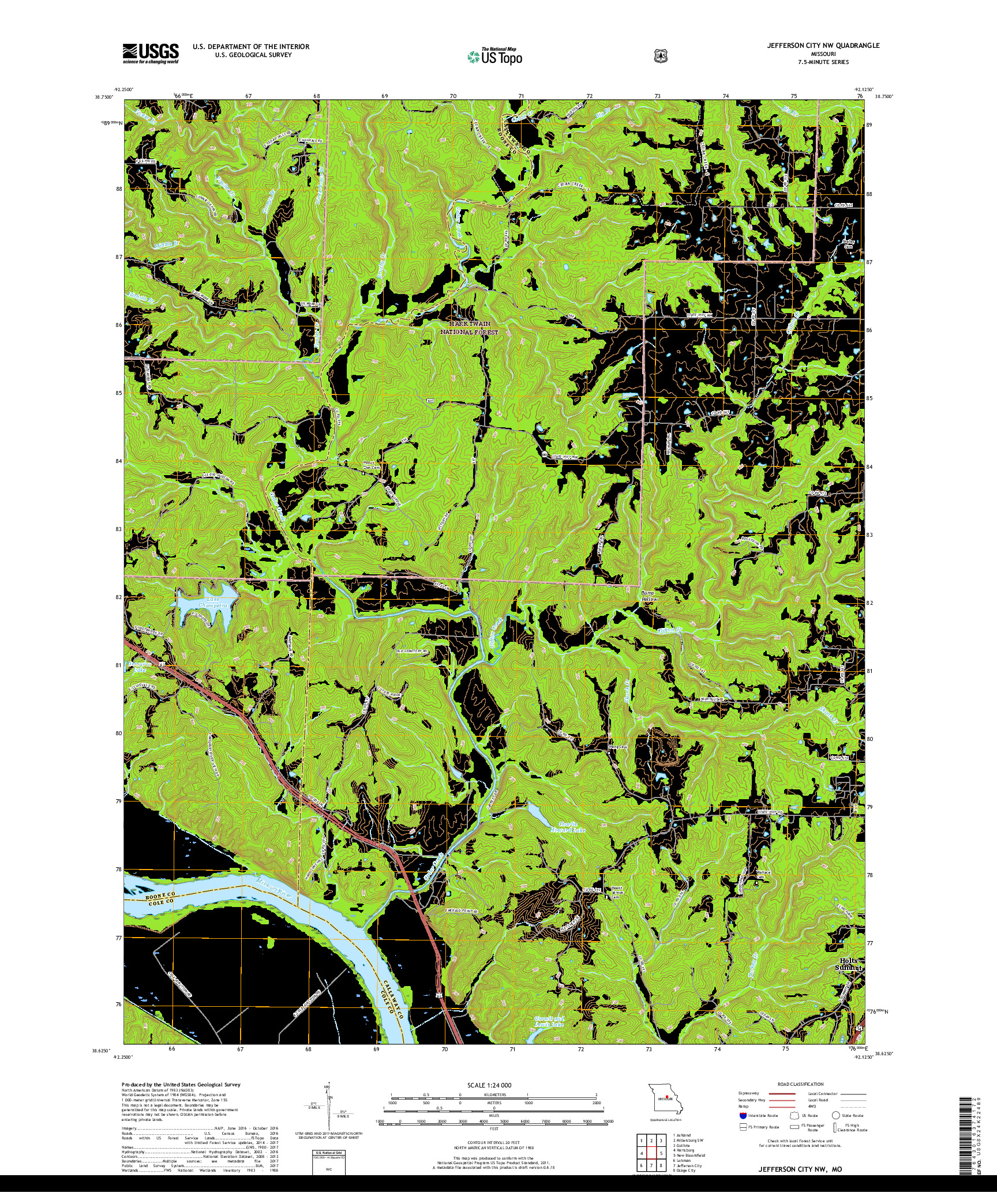 USGS US TOPO 7.5-MINUTE MAP FOR JEFFERSON CITY NW, MO 2017