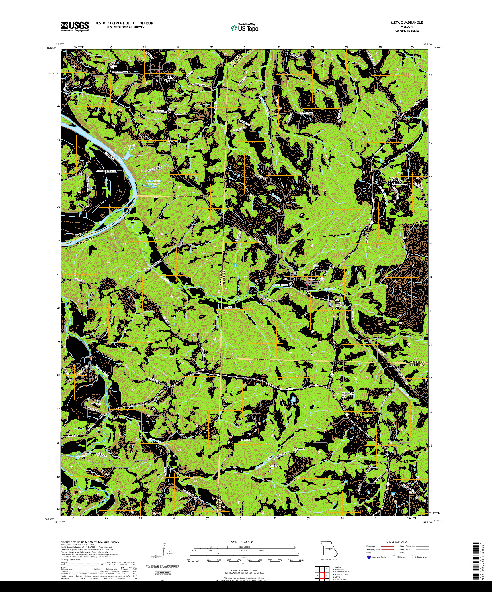 USGS US TOPO 7.5-MINUTE MAP FOR META, MO 2017