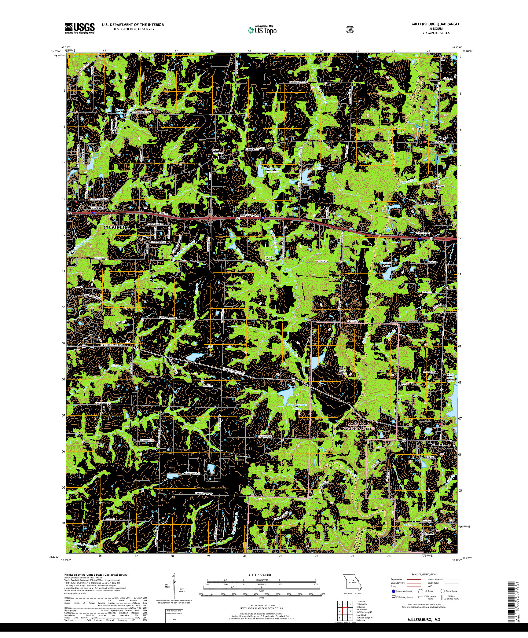 USGS US TOPO 7.5-MINUTE MAP FOR MILLERSBURG, MO 2017