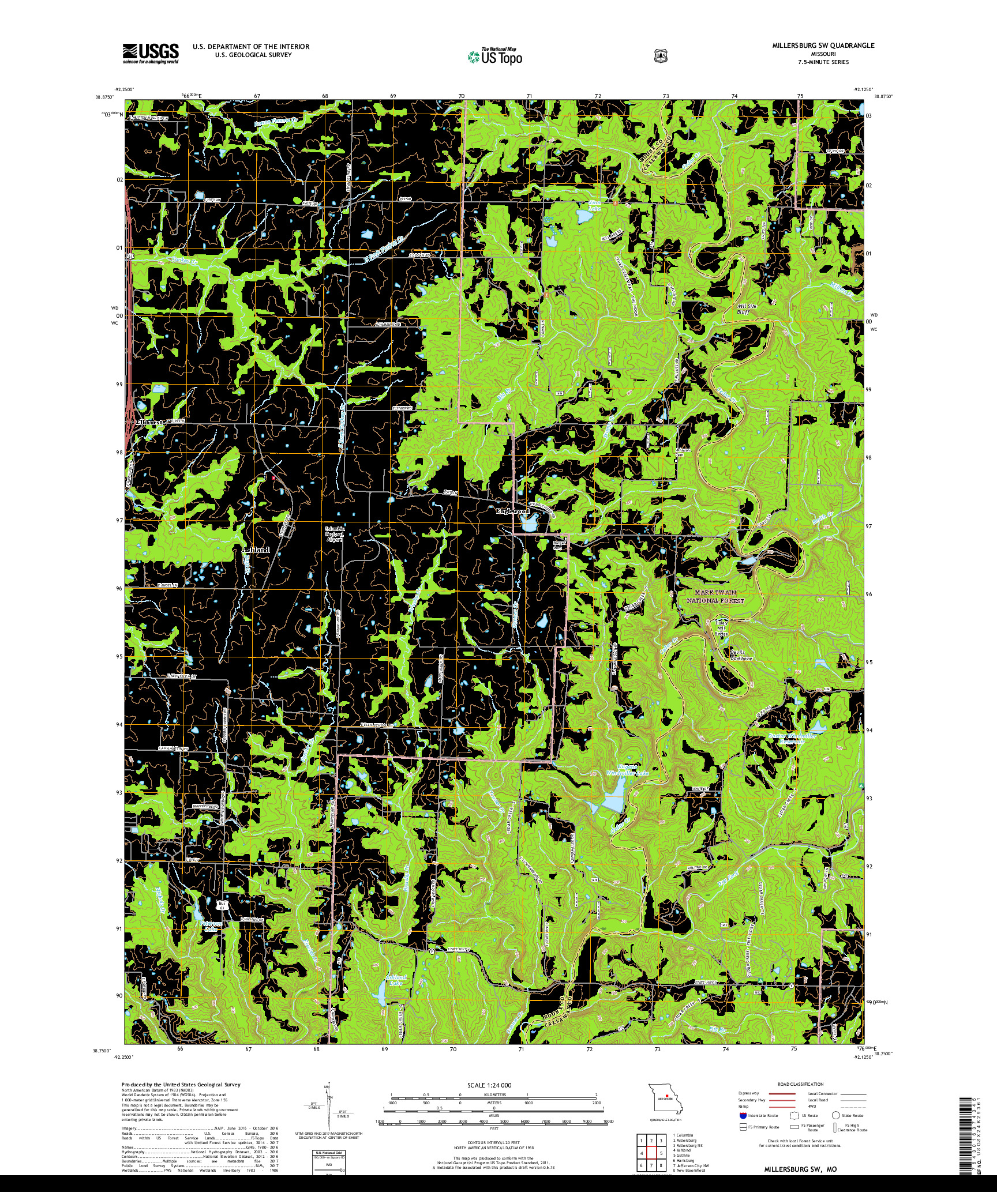 USGS US TOPO 7.5-MINUTE MAP FOR MILLERSBURG SW, MO 2017