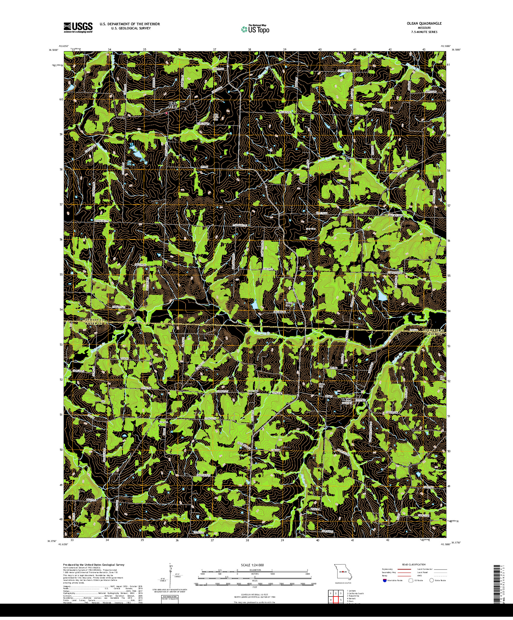 USGS US TOPO 7.5-MINUTE MAP FOR OLEAN, MO 2017