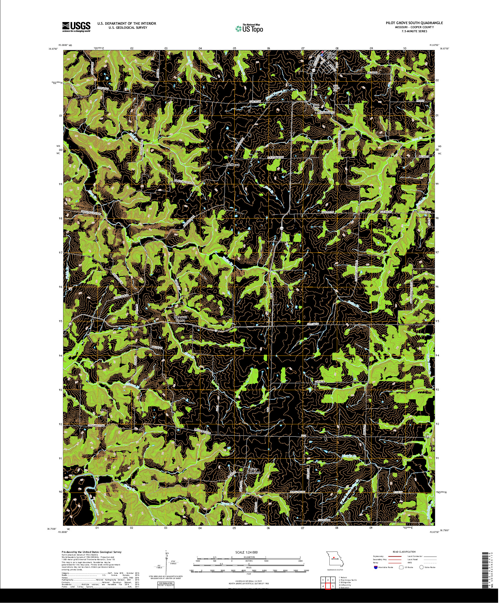 USGS US TOPO 7.5-MINUTE MAP FOR PILOT GROVE SOUTH, MO 2017