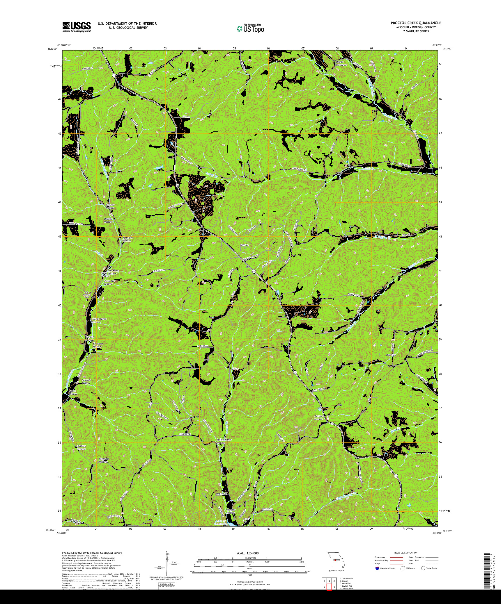 USGS US TOPO 7.5-MINUTE MAP FOR PROCTOR CREEK, MO 2017