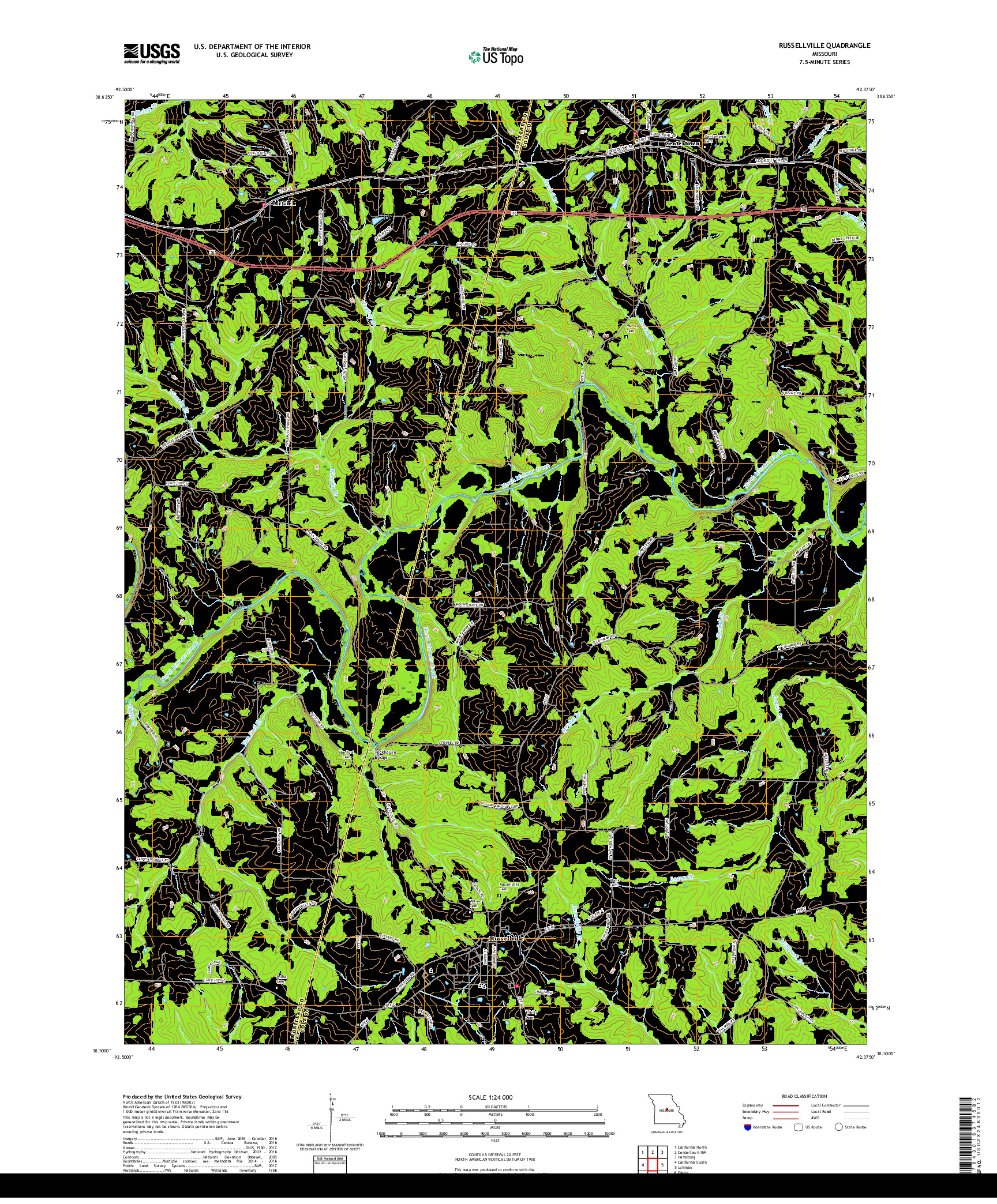 USGS US TOPO 7.5-MINUTE MAP FOR RUSSELLVILLE, MO 2017