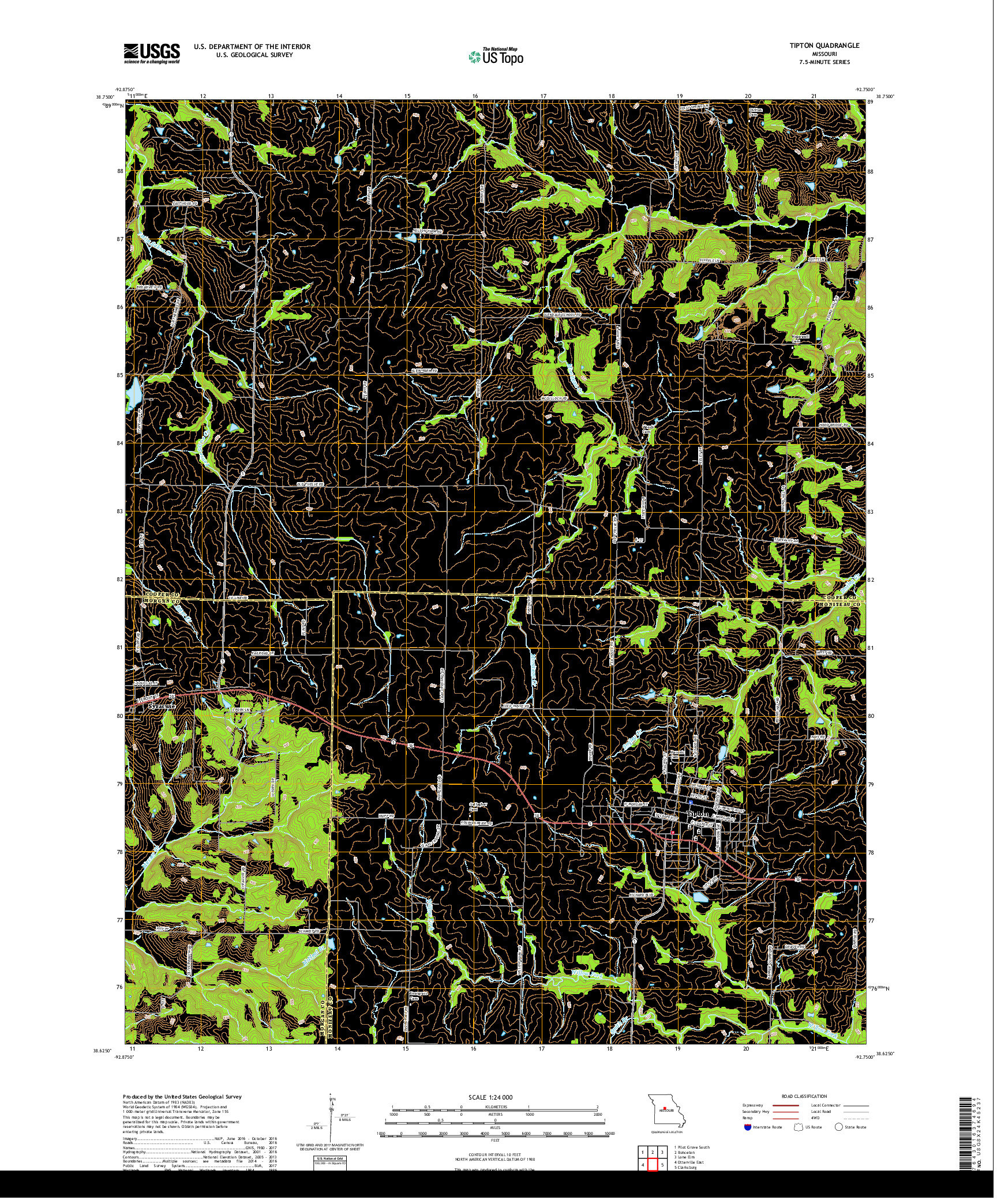 USGS US TOPO 7.5-MINUTE MAP FOR TIPTON, MO 2017