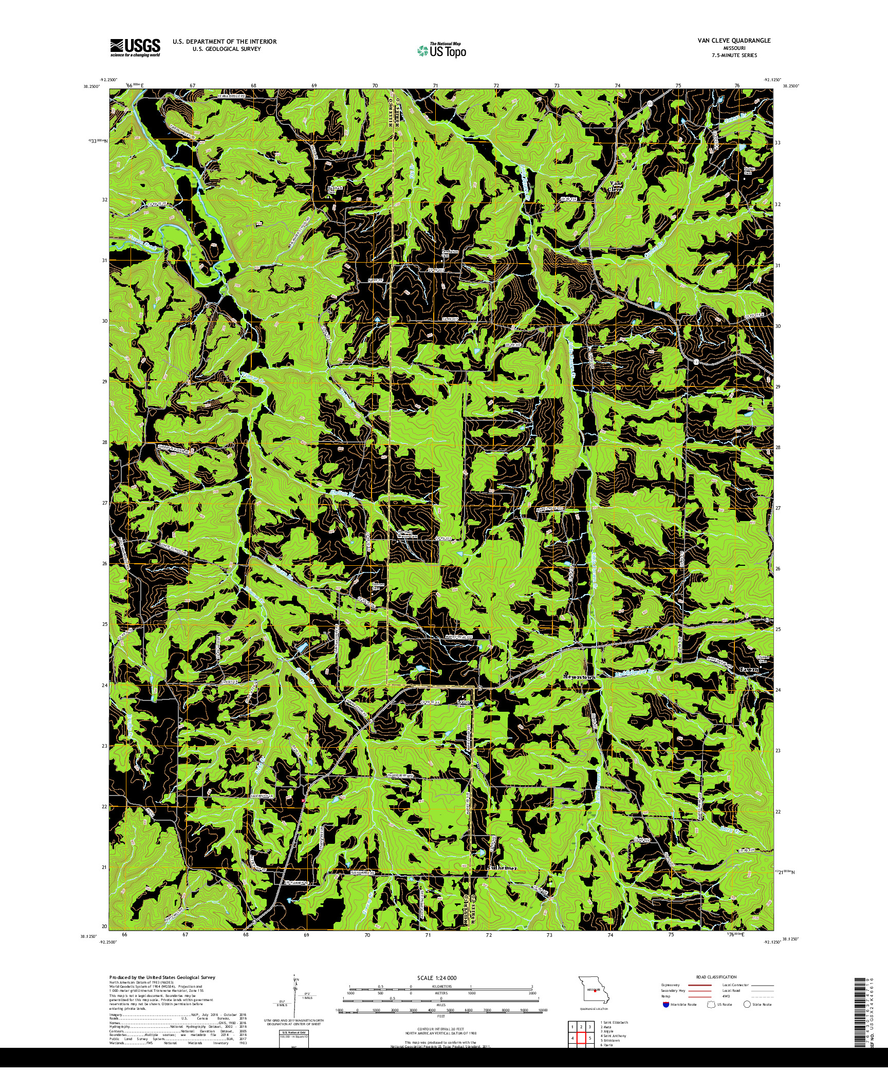 USGS US TOPO 7.5-MINUTE MAP FOR VAN CLEVE, MO 2017