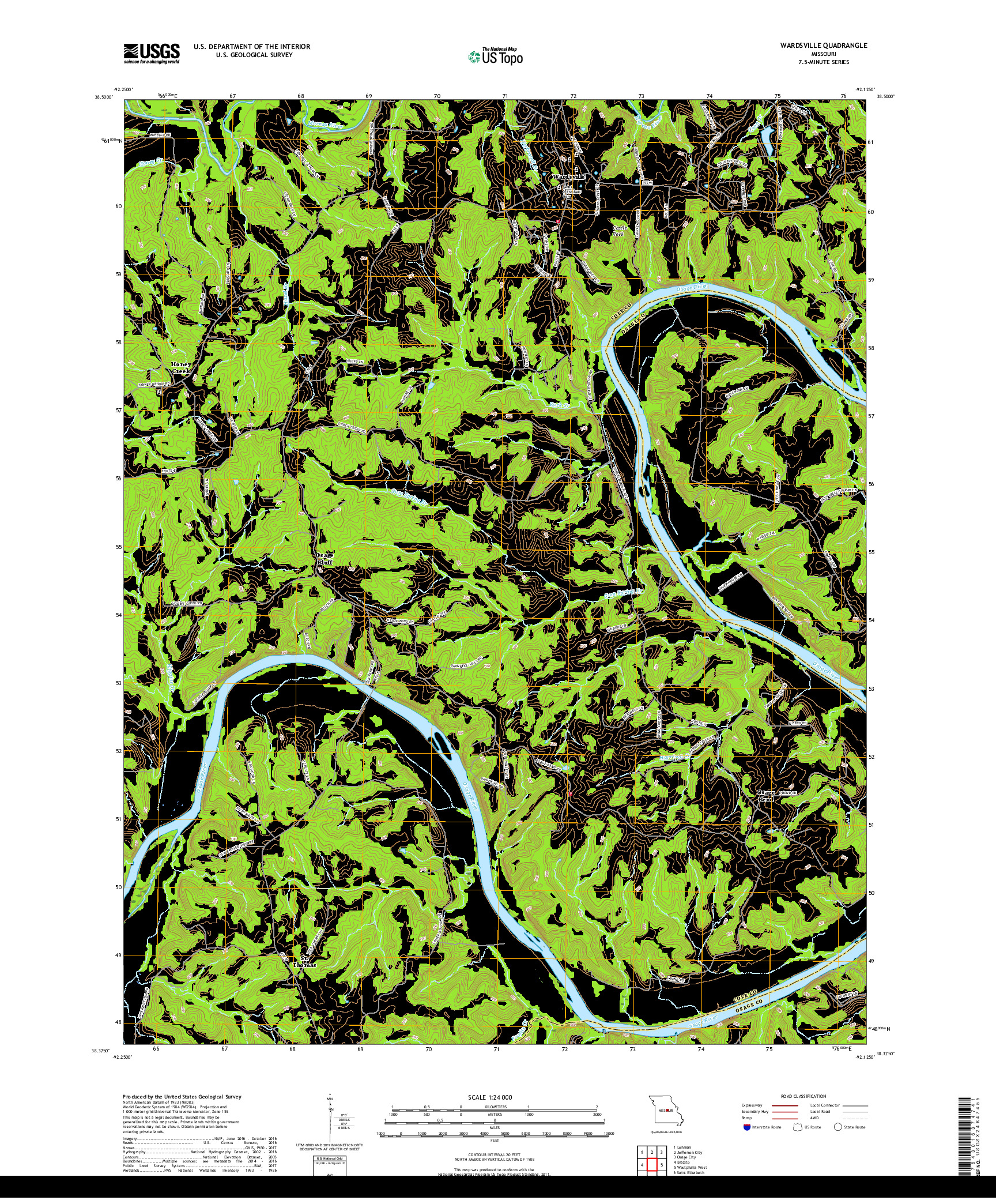 USGS US TOPO 7.5-MINUTE MAP FOR WARDSVILLE, MO 2017