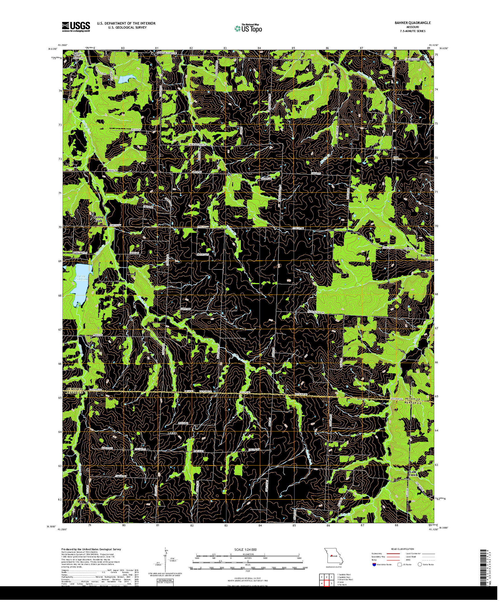 USGS US TOPO 7.5-MINUTE MAP FOR BAHNER, MO 2017