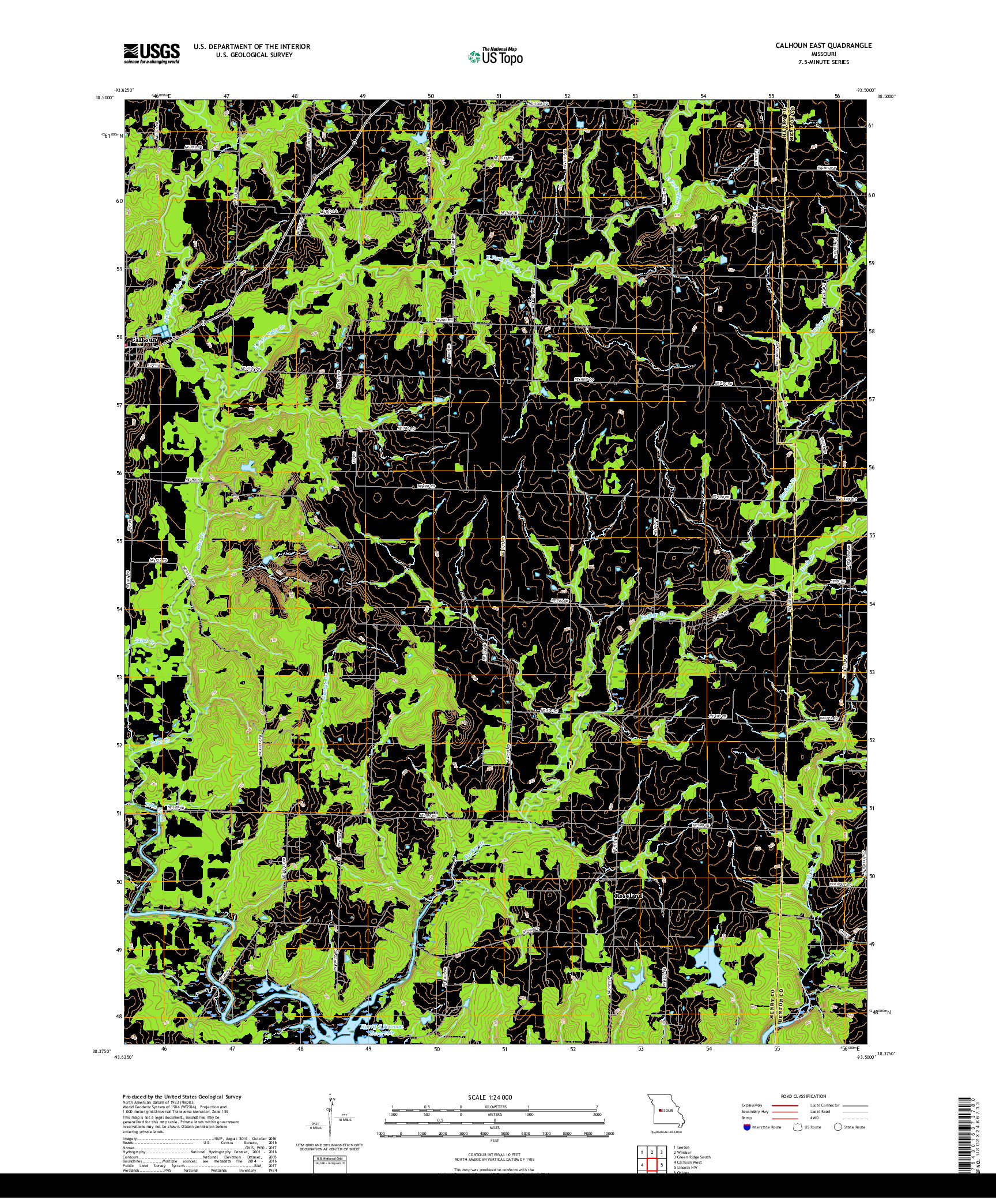 USGS US TOPO 7.5-MINUTE MAP FOR CALHOUN EAST, MO 2017