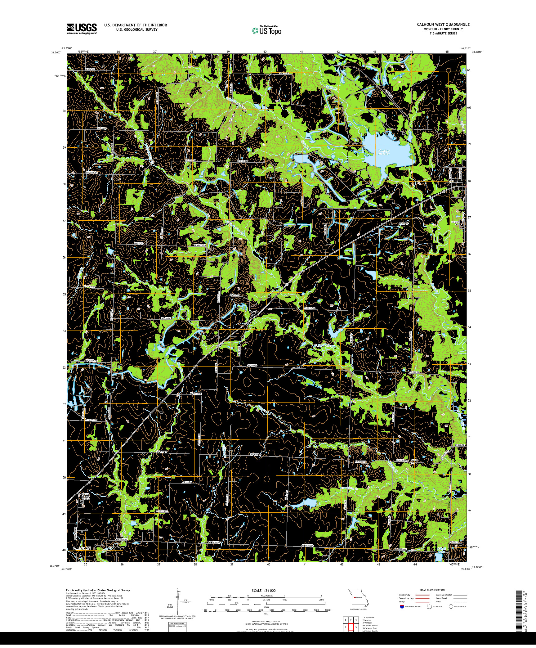 USGS US TOPO 7.5-MINUTE MAP FOR CALHOUN WEST, MO 2017