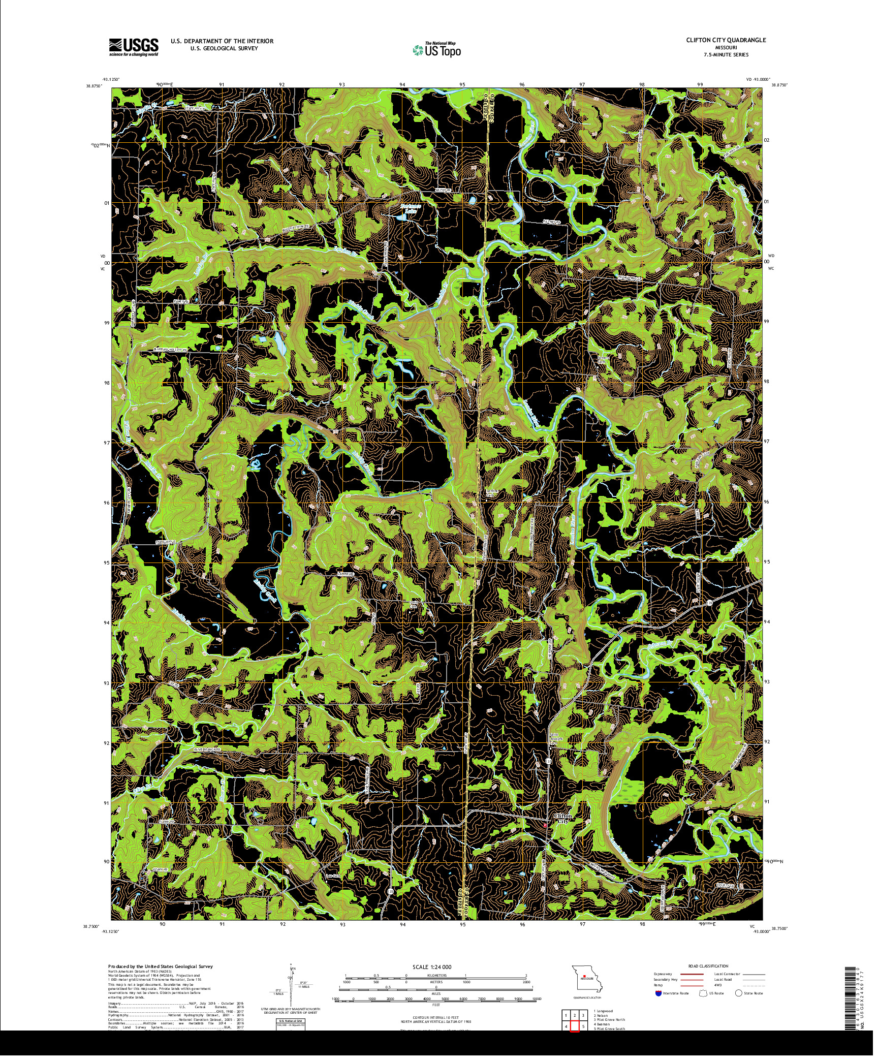 USGS US TOPO 7.5-MINUTE MAP FOR CLIFTON CITY, MO 2017
