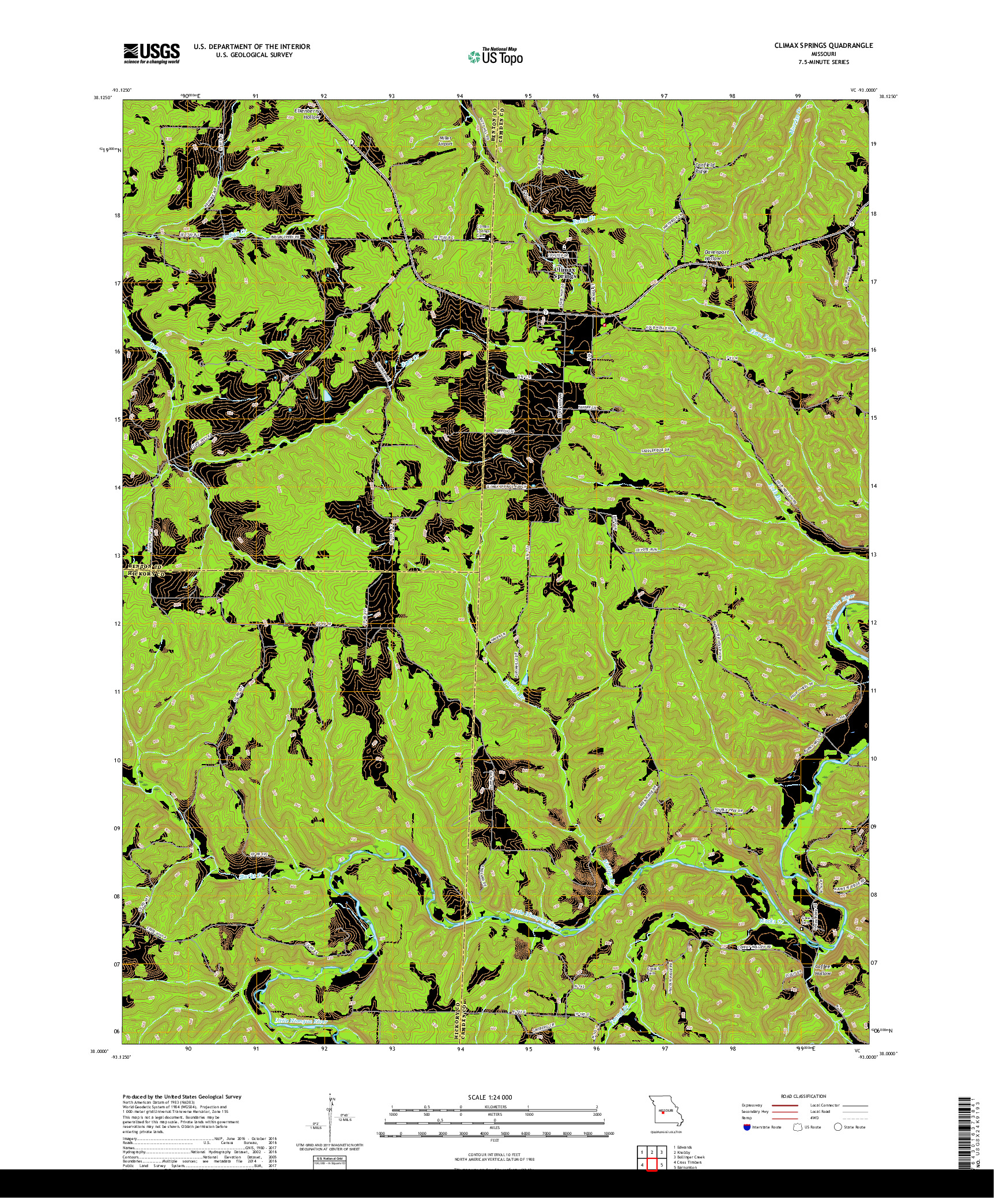 USGS US TOPO 7.5-MINUTE MAP FOR CLIMAX SPRINGS, MO 2017