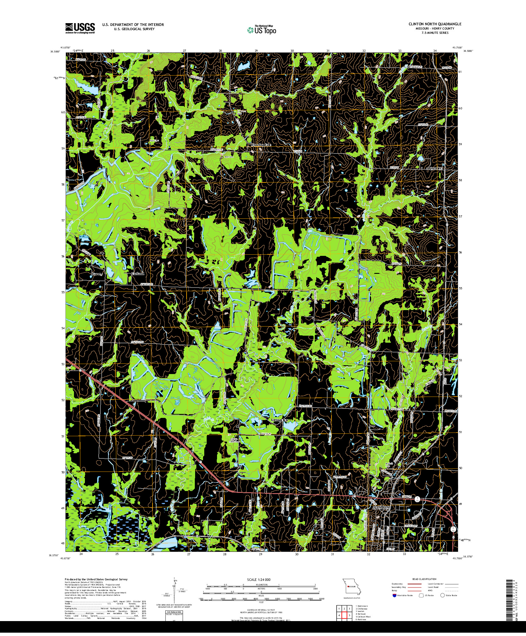 USGS US TOPO 7.5-MINUTE MAP FOR CLINTON NORTH, MO 2017