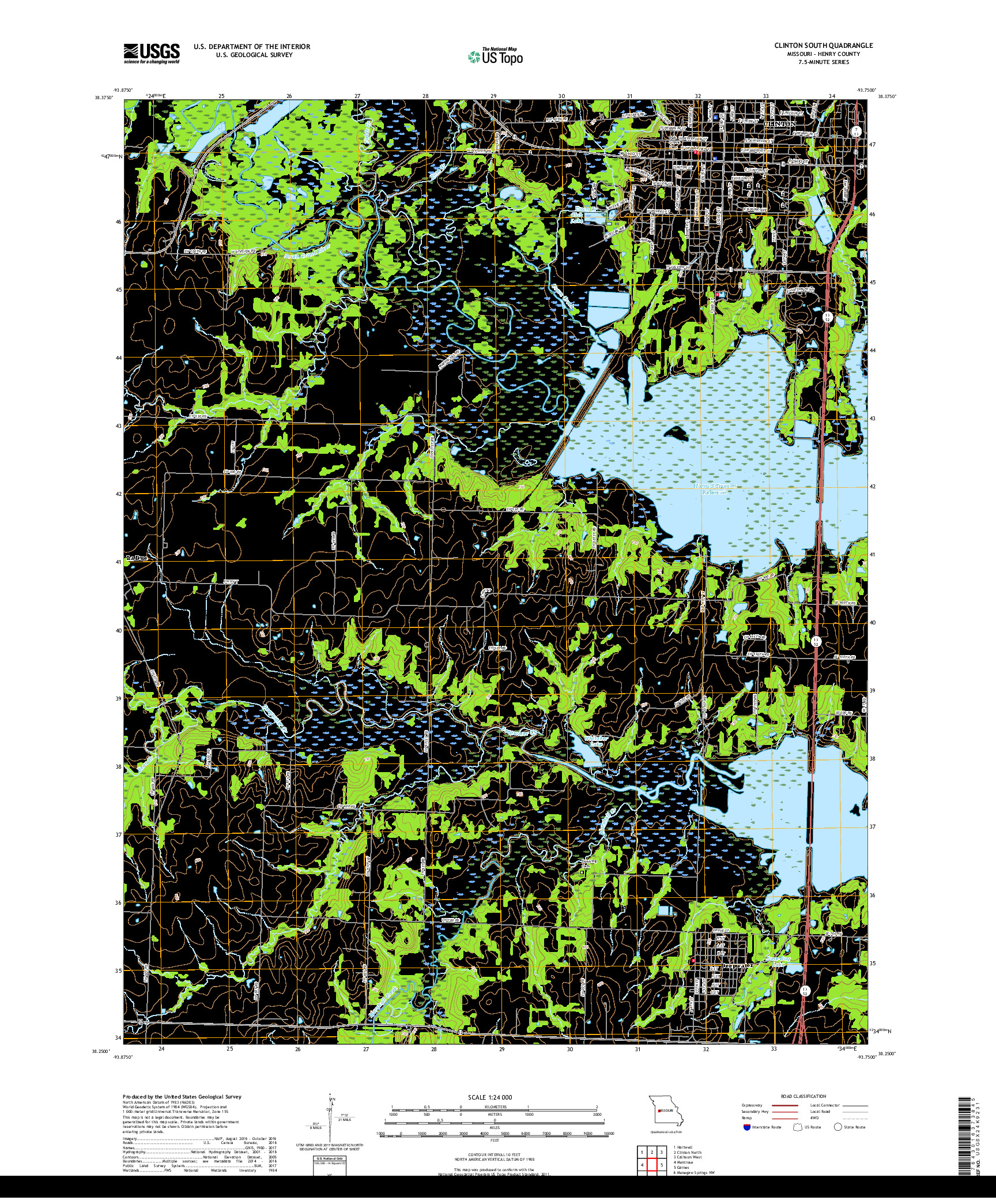 USGS US TOPO 7.5-MINUTE MAP FOR CLINTON SOUTH, MO 2017