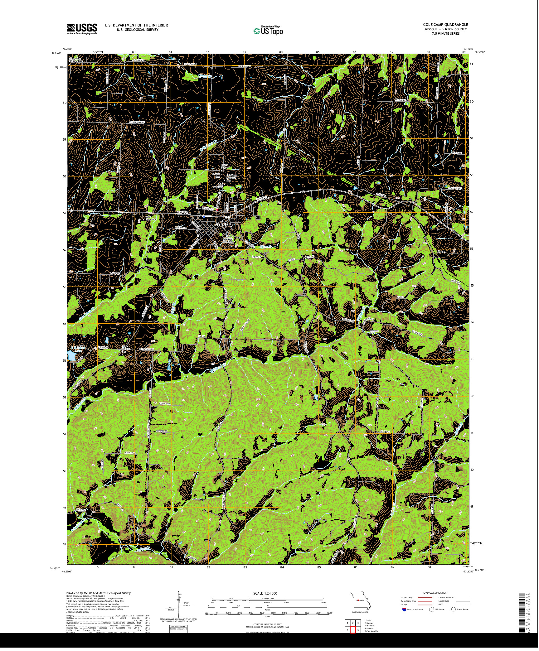 USGS US TOPO 7.5-MINUTE MAP FOR COLE CAMP, MO 2017