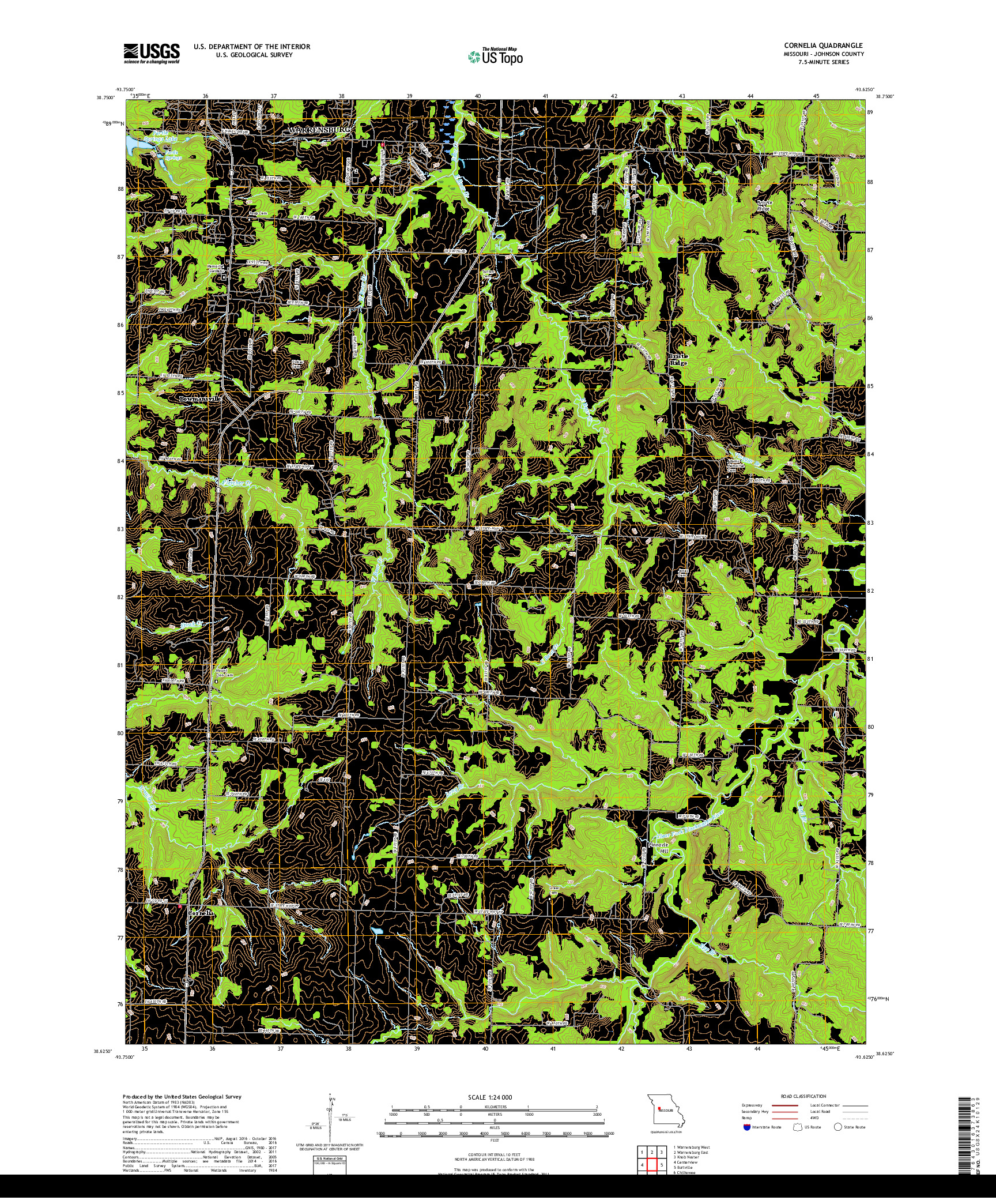 USGS US TOPO 7.5-MINUTE MAP FOR CORNELIA, MO 2017