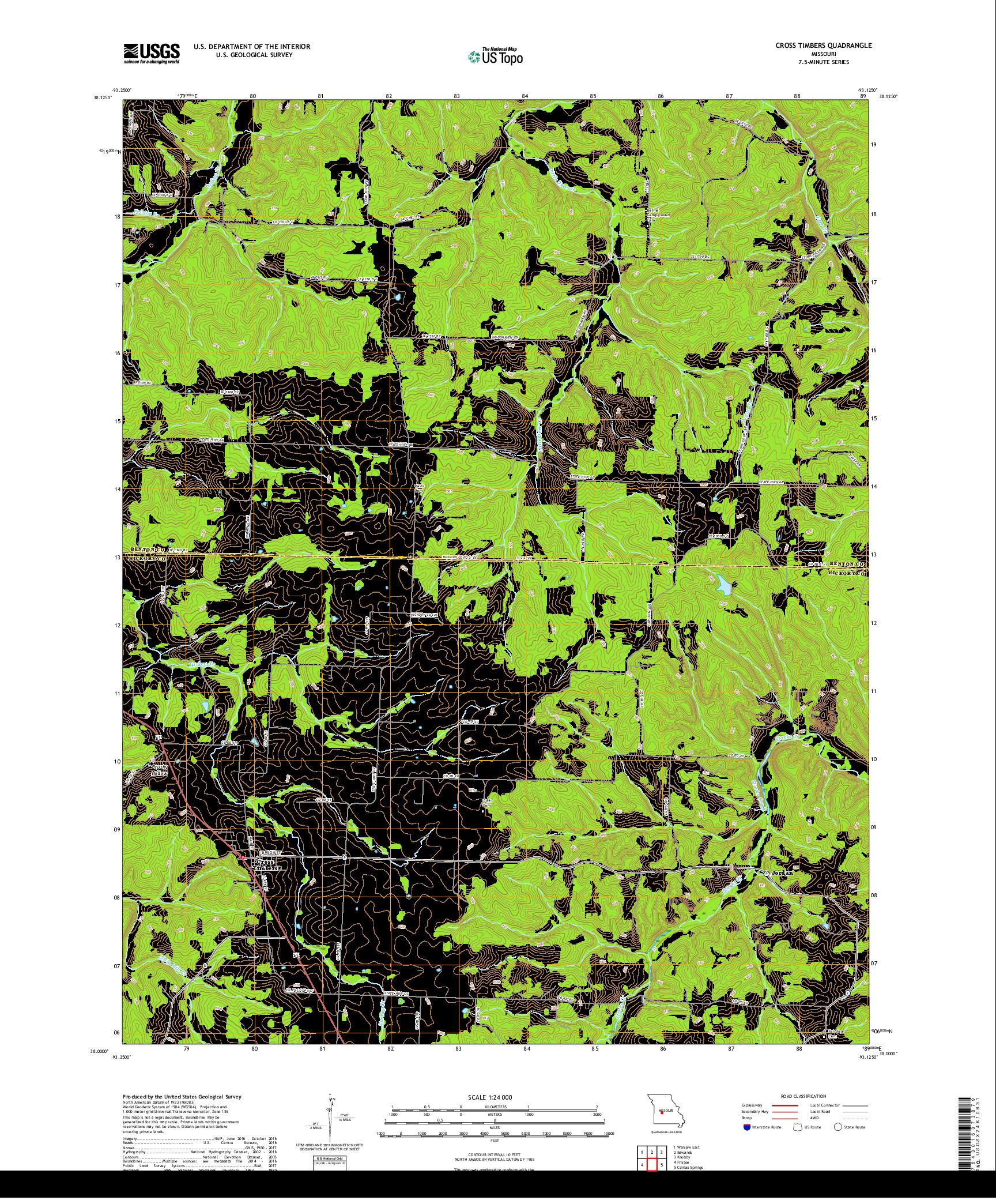 USGS US TOPO 7.5-MINUTE MAP FOR CROSS TIMBERS, MO 2017