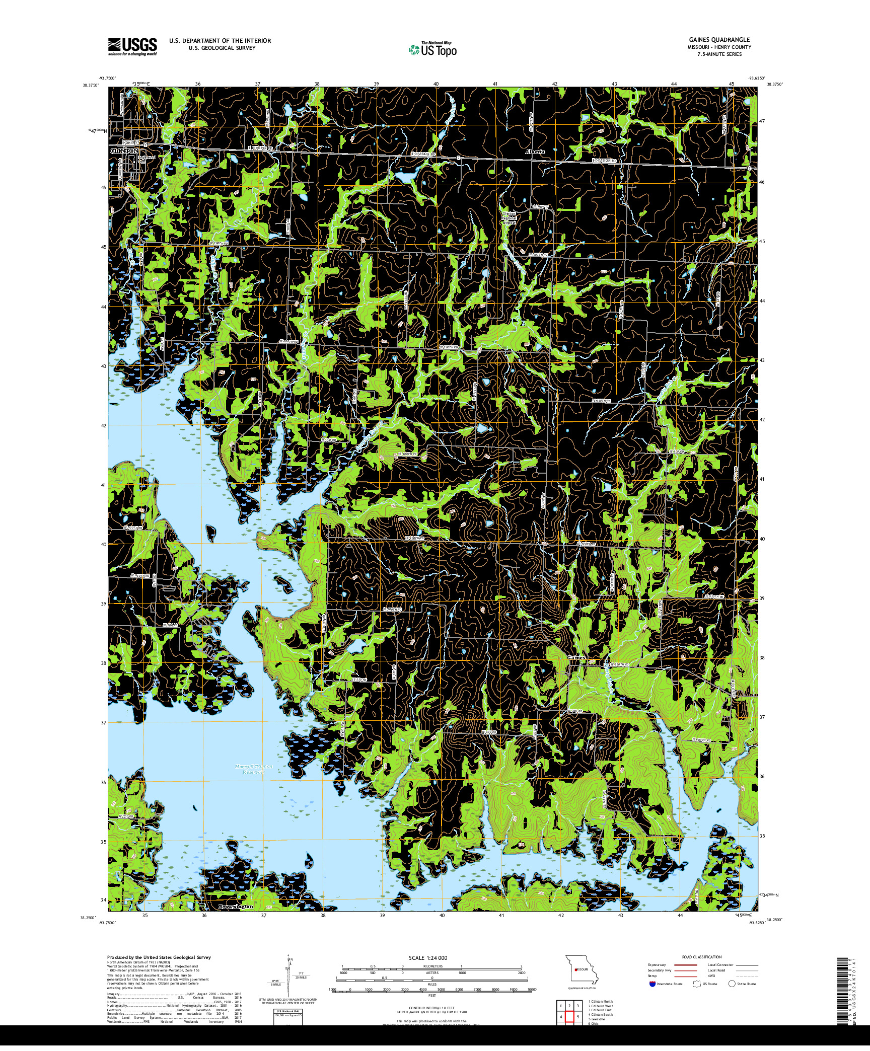 USGS US TOPO 7.5-MINUTE MAP FOR GAINES, MO 2017