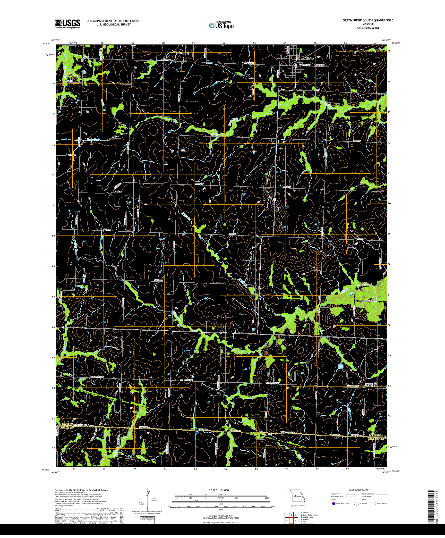 USGS US TOPO 7.5-MINUTE MAP FOR GREEN RIDGE SOUTH, MO 2017