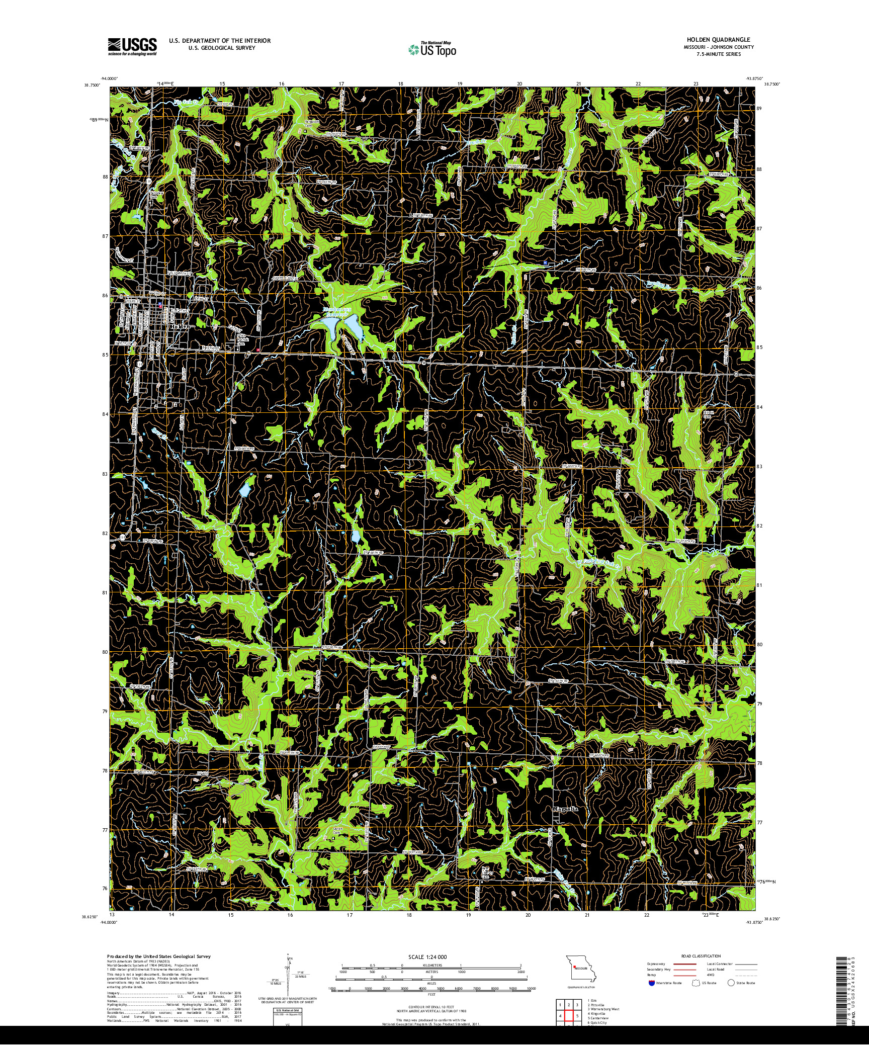 USGS US TOPO 7.5-MINUTE MAP FOR HOLDEN, MO 2017