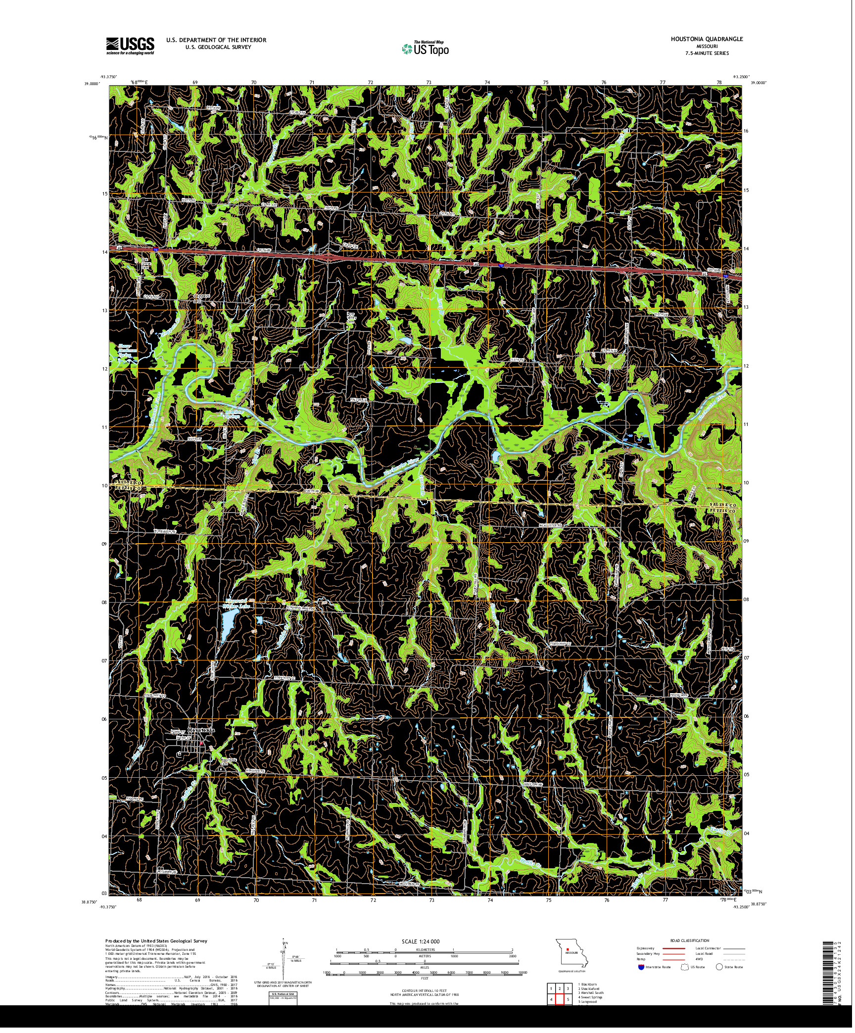 USGS US TOPO 7.5-MINUTE MAP FOR HOUSTONIA, MO 2017