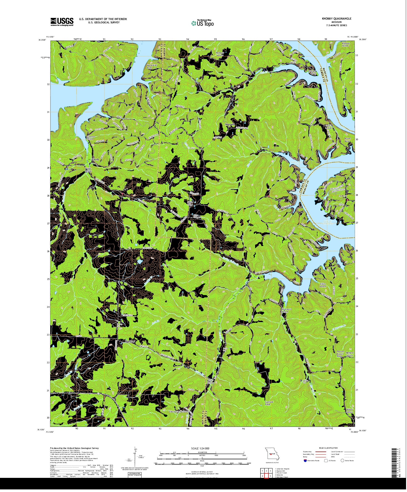 USGS US TOPO 7.5-MINUTE MAP FOR KNOBBY, MO 2017